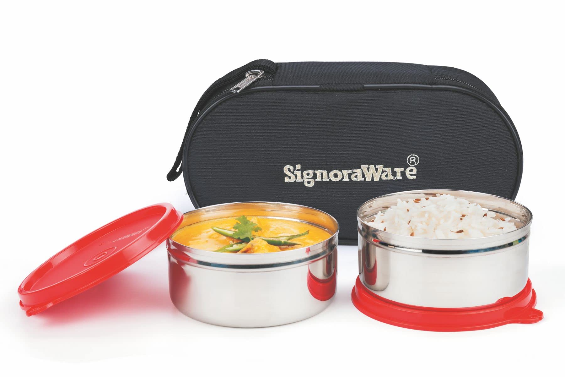 Signoraware Midday Max Fresh Stainless Steel Lunch Box Set, 350ml, Set of 2, Red (B078YZYZ7K) Amazon Price History, Amazon Price Tracker