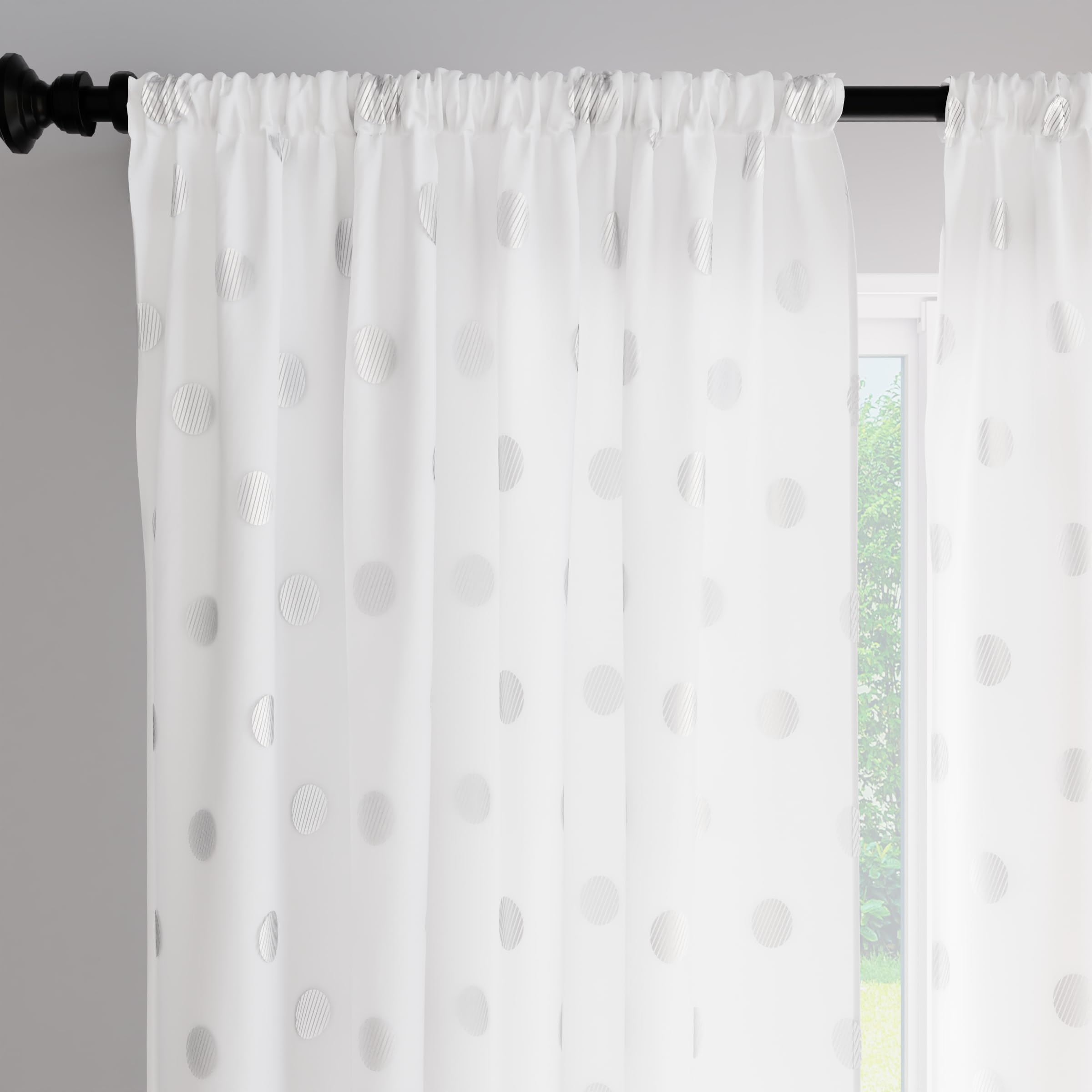 Encasa Homes Caja de CASA de poliéster Impresa 140 cm (Width) x 183 cm (Length) Cortinas semitransparentes con Corbata Trasera 6 ft, Dólar White - 2 Paquete: no restringir y Lavar en la Lavadora