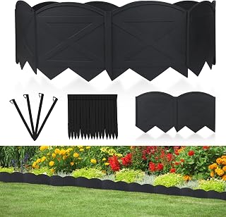 AMURS 20Ft No-Dig Garden Edging Kit with 20 Stakes - 6 Inch Black Plastic Landscape Border for Flower Beds, Lawns & Pathways