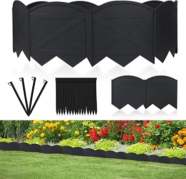 Garden Edging 20Ft Landscape Edging 6 Inch Height with 20Pcs Stakes, 20Pcs Plastic Garden Edging Border No Dig Black Edging for Landscaping Flower Bed Edging Borders Lawn Edging