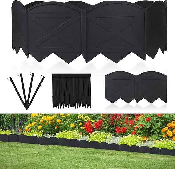 AMURS Garden Edging 20Ft Landscape Edging 6 Inch Height with 20Pcs Stakes, 20Pcs Plastic Garden Edging Border No Dig Black Edging for Landscaping Flower Bed Edging Borders Lawn Edging