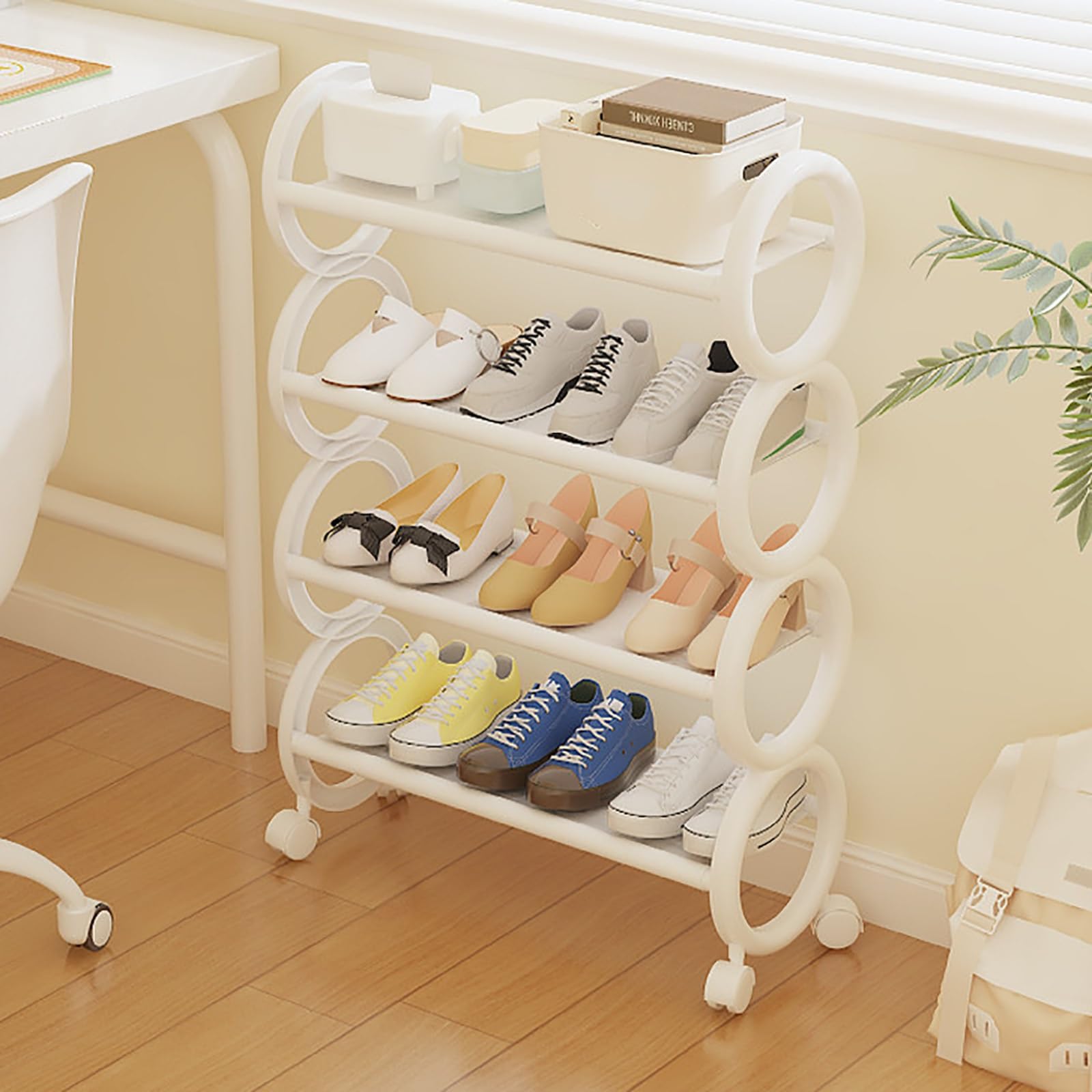 Schuhablage, Schuhregal Platzsparende mit Rollen, Schuh Organizer für Kleiderschrank, Schlafzimmer, Unter Dem Tisch, Eingangsbereich, Schlafzimmer(White,61x20x73cm/24x8x29in)