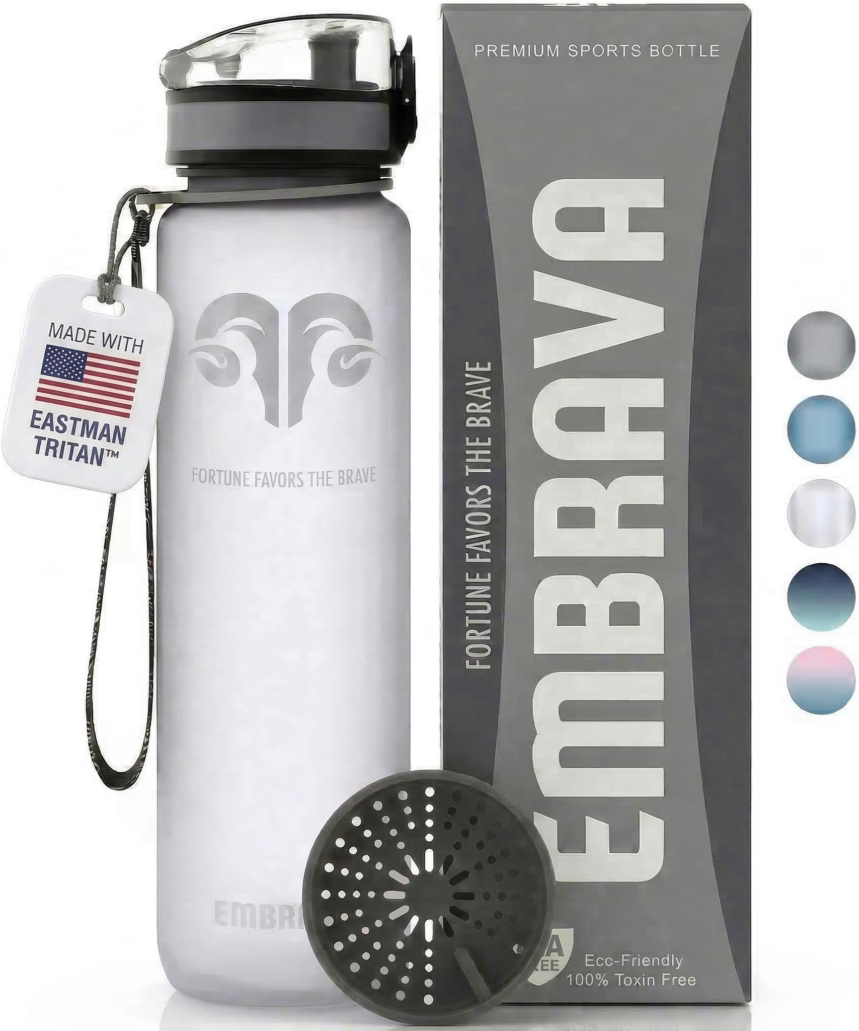 Embrava Sports Water Bottle 32oz - Fast Flow Flip Top Lid - BPA & BPS Free Leakproof Reusable - Lightweight Non-Toxic Tritan Plastic 1 Liter - Gym Hiking Office School Travel