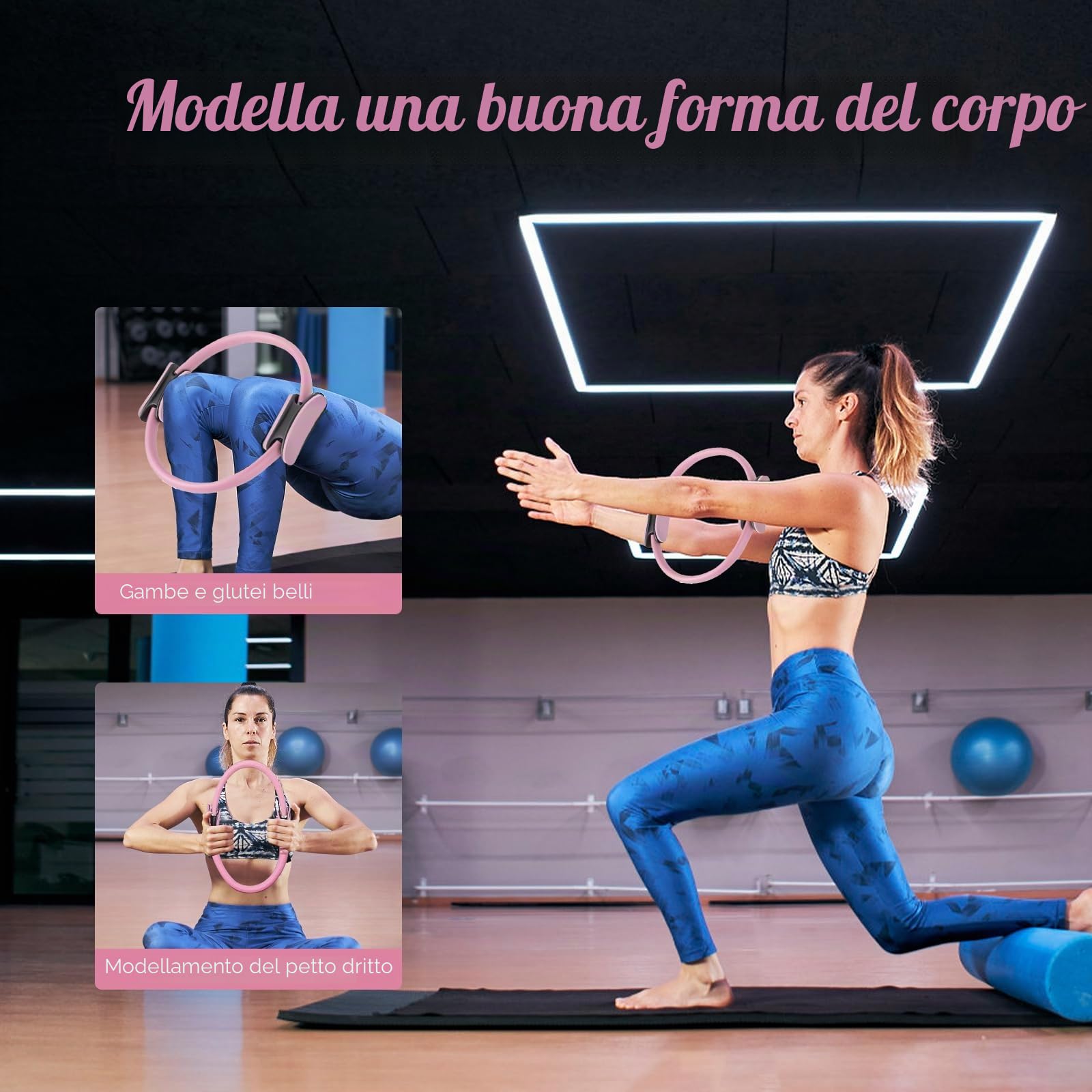 5 Impostare Kit Pilates Casa, Kit Fitness Domestico, Attrezzature Yoga Multifunzionali, Anello Pilates, Pallone Yoga, Fascia Di Resistenza, Yoga Fitness Allenamento per Le Donne