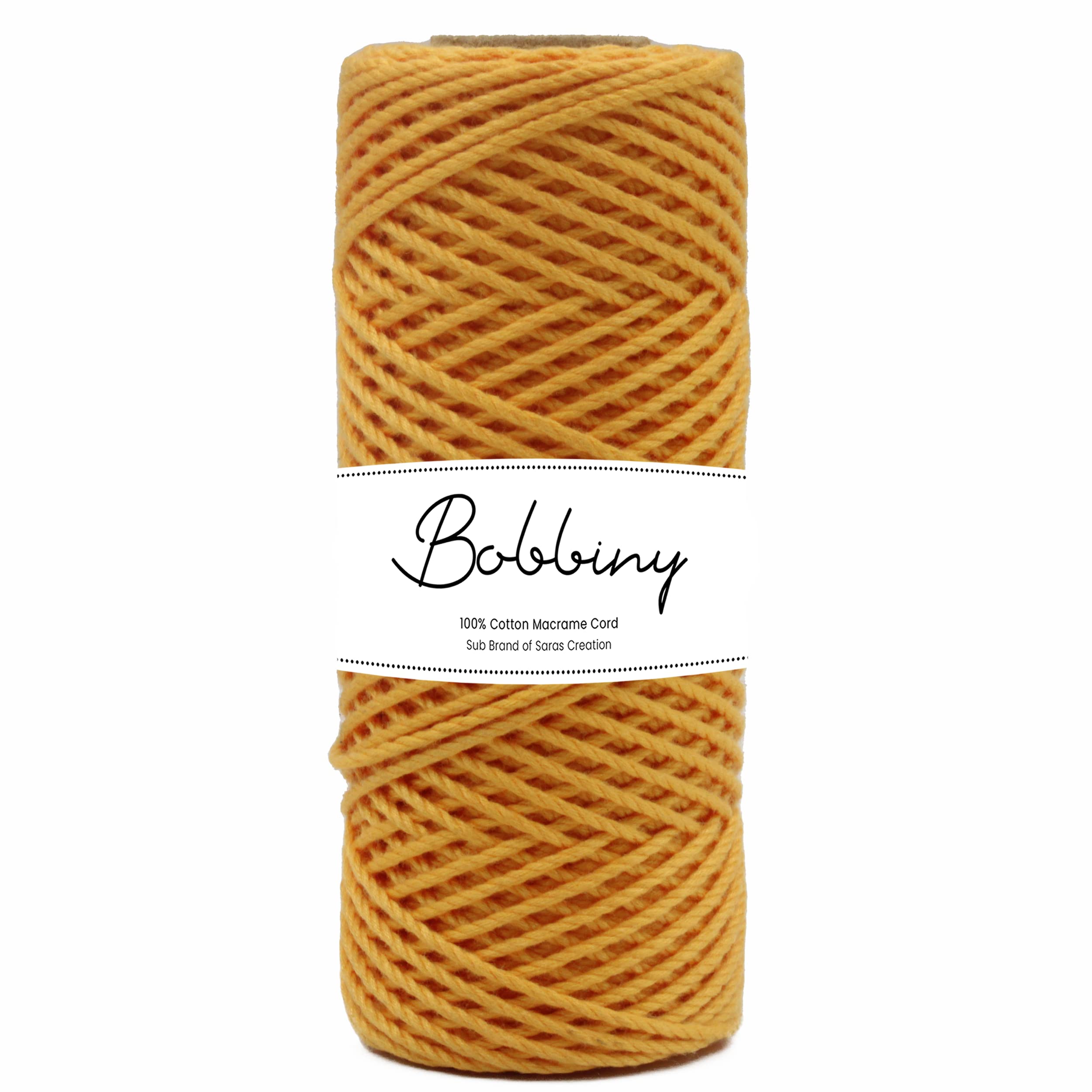 Bobbiny | 3 Ply Twisted Macrame Cotton Cord Dori (Roll Packaging) Thread for Macrame DIY and Other Projects | Mango Yellow | 2mm,100 Meter