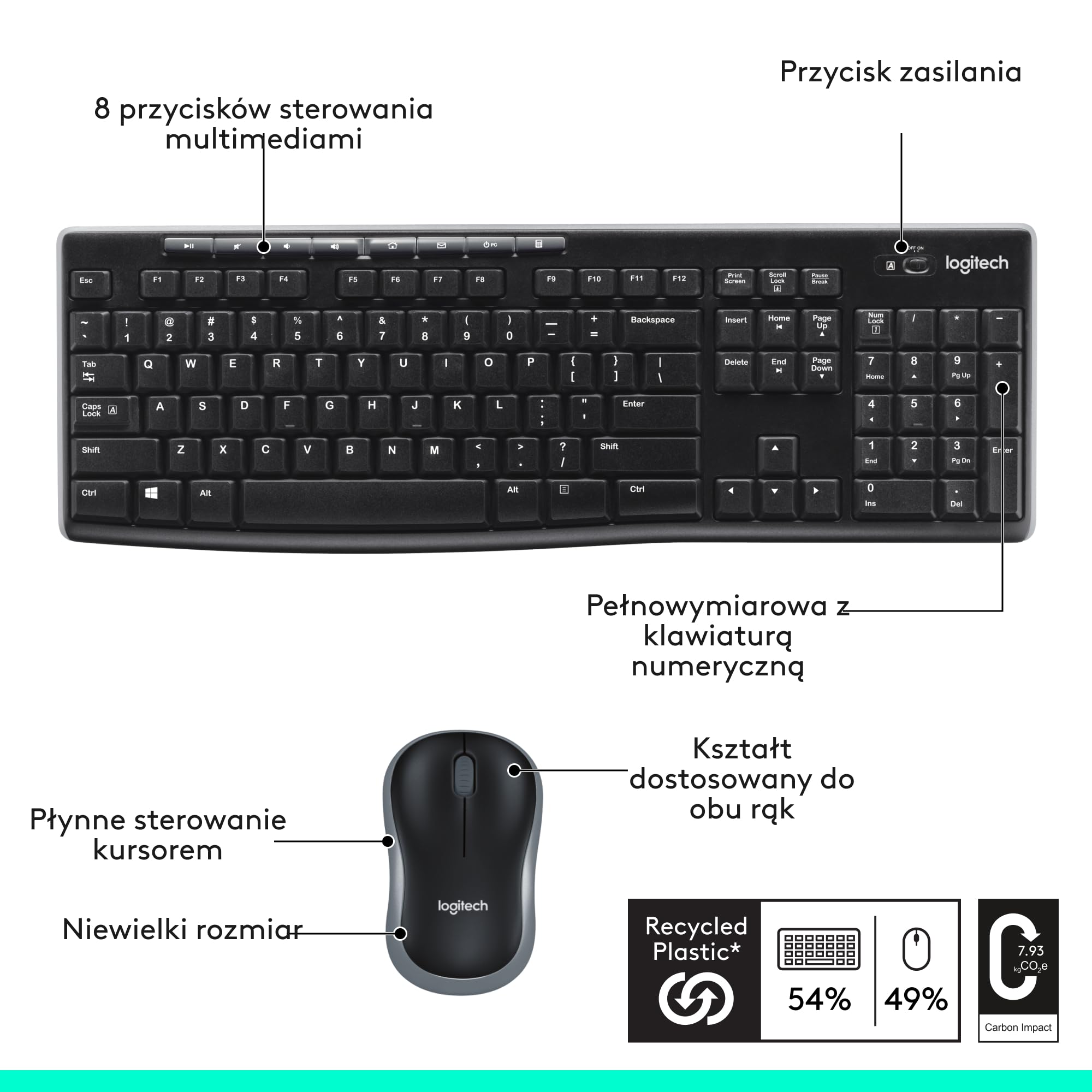 Logitech MK270 Bezprzewodowy Zestaw Klawiatura i Mysz dla Windows, 2,4 GHz, Kompaktowa Myszka, 8 multimedialnych klawiszy skrótowych, bateria 2 lata, dla PC, Laptop, QWERTY układ US Intl - Czarny