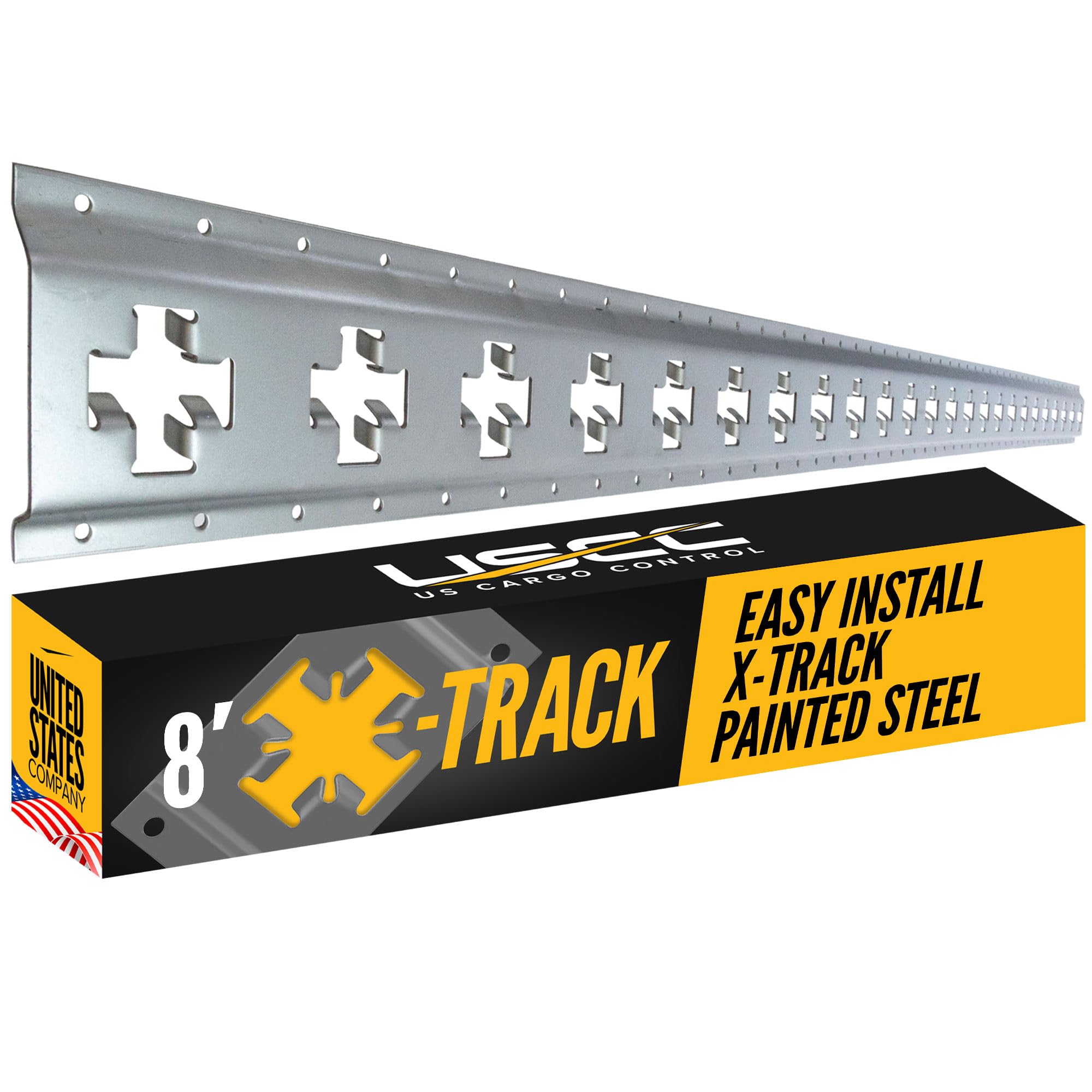 US Cargo Control X Track Rail, 8 FT Galvanized X-Track Rail for Trailers, Pickup Trucks, Garages, and Sheds - Use with E-Track Straps for Vertical and Horizontal Alignment
