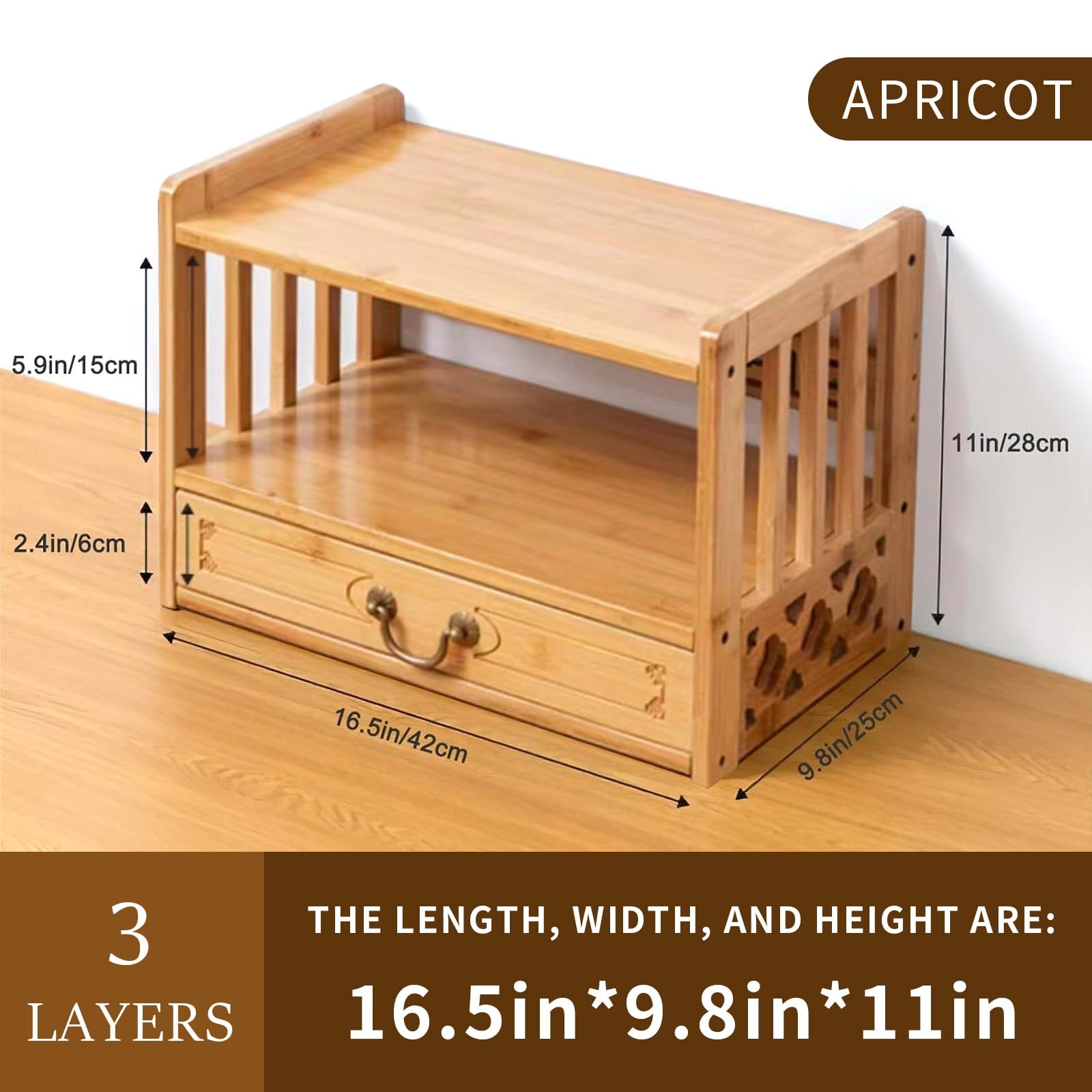 Wall Mount Bamboo Shrine/Altar Table With LED Light & Retractable Shelf - For Meditation, Prayer, Display (40cm/15.7in)