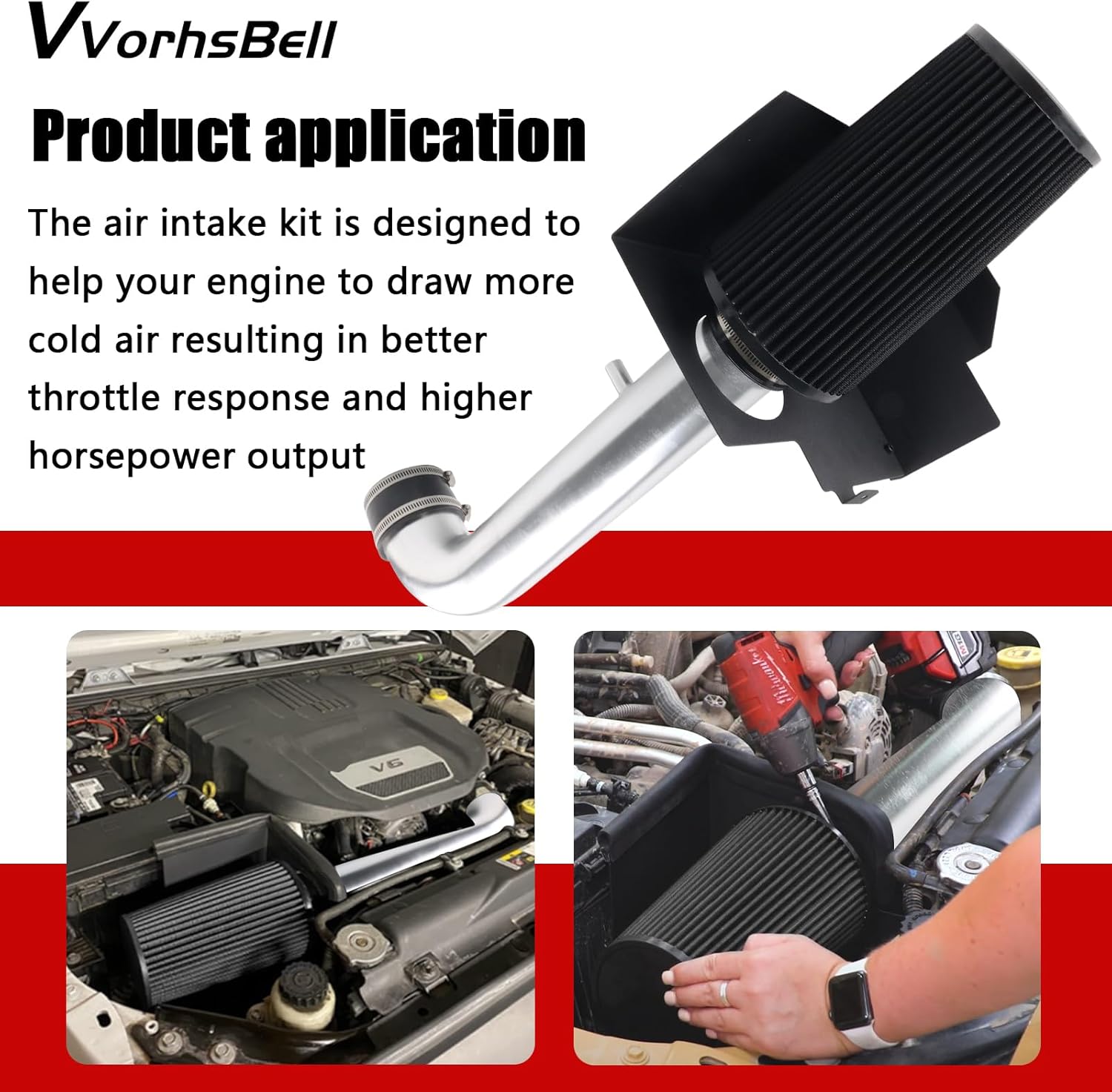 Cold Air Intake Kit Compatible with 2012-2018 3.6L Jeep Wrangler JK V6-10479 Aluminum Intake System with Heat Shield