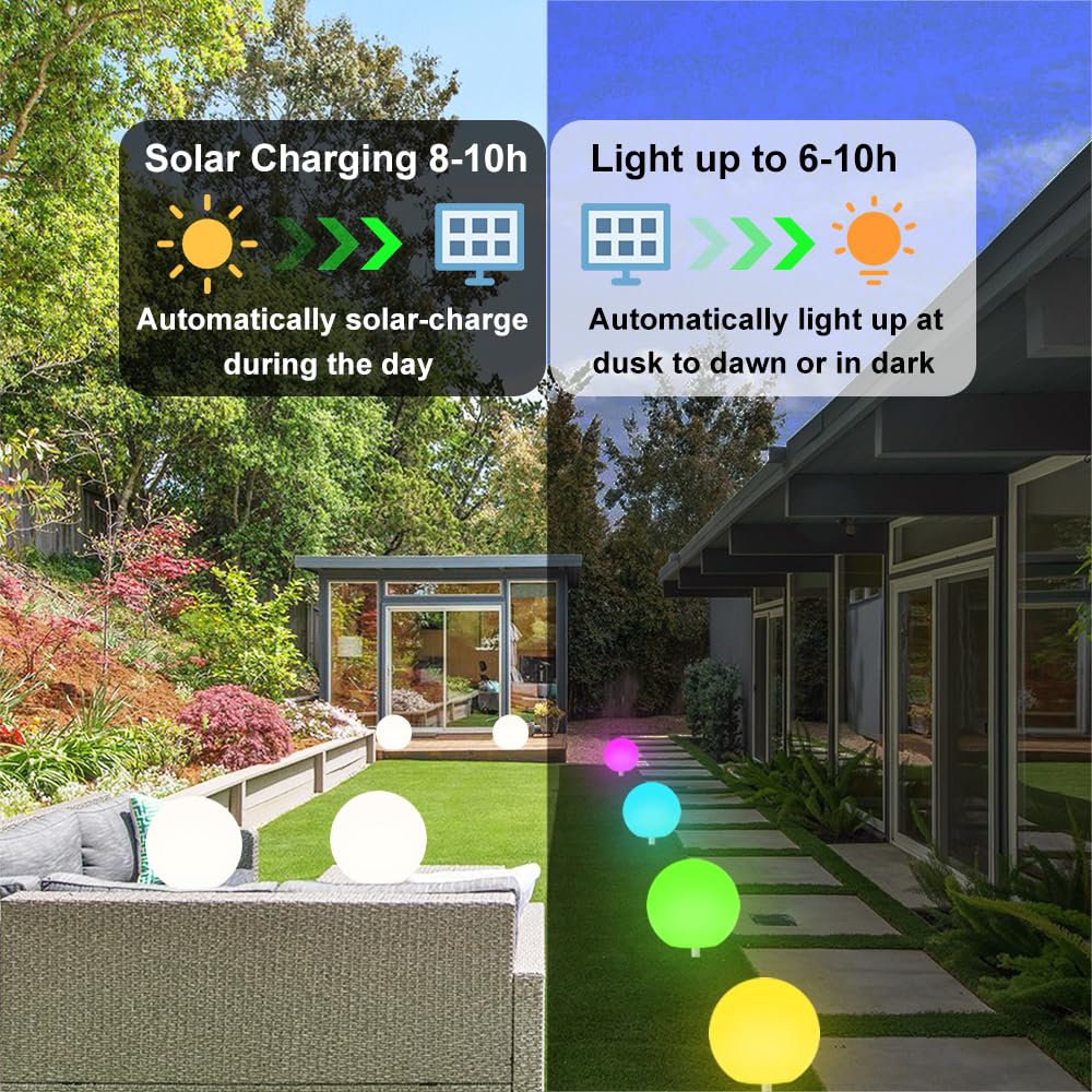 30,5 cm große, solarbetriebene Kugelleuchte für den Außenbereich, Solar-Gartenkugel-Licht mit Fernbedienung, RGB-Farbwechsel, wasserdicht, große Solarkugel-Licht, Landschaftsbeleuchtung,