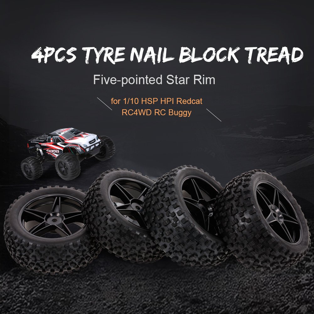 4PCS 1/10 RC Off-road Tyre Nail Block Tread Pattern Five-pointed Star Rim for 1/10 HSP HPI Redcat RC4WD RC Buggy
