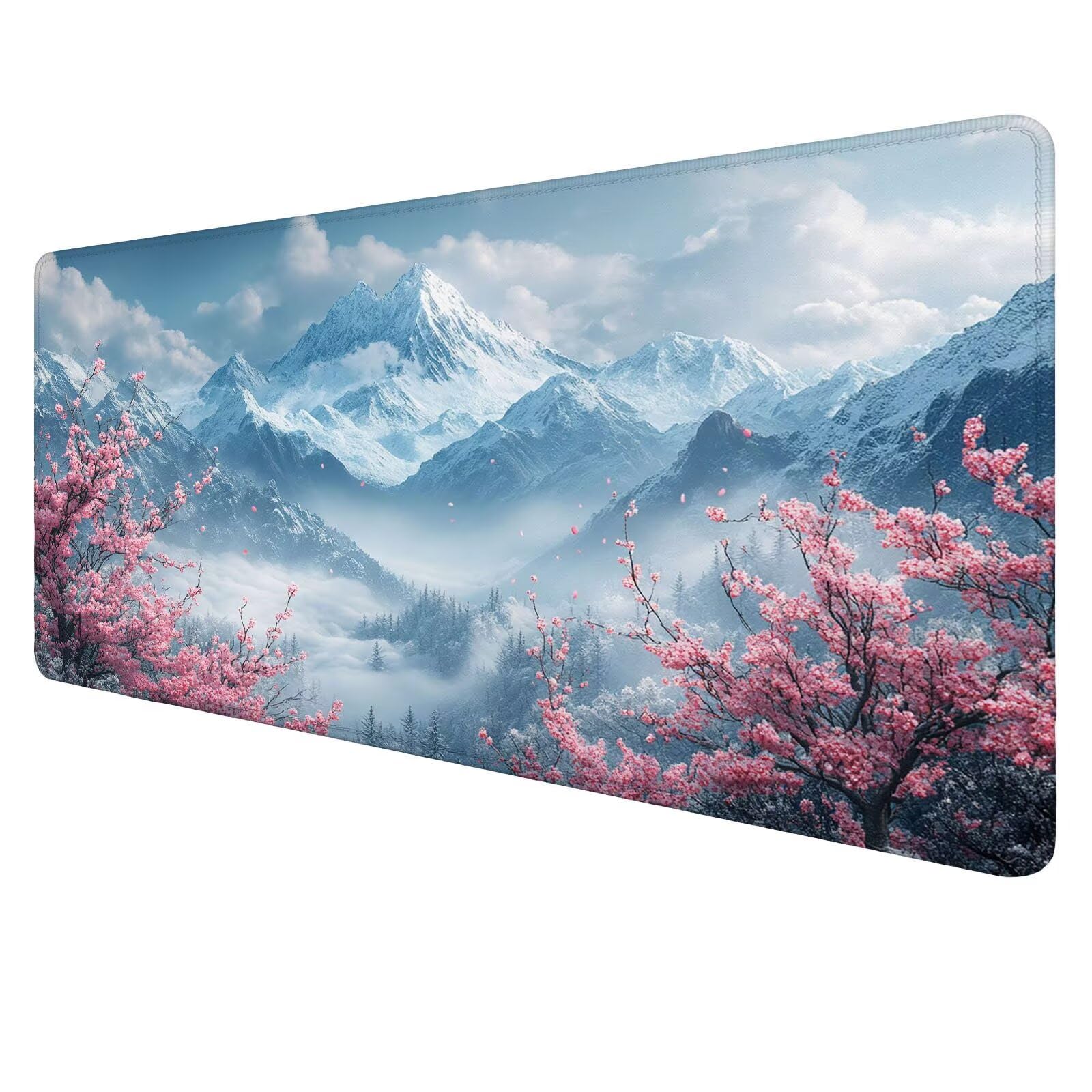 Podkładka pod mysz górską śnieg duża podkładka pod mysz do gier zimowa mata na biurko XXL 1400 x 700 x 3 mm, mata komputerowa akcesoria biurowe z antypoślizgową podstawą do klawiatury i myszy dla