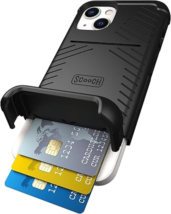 Scooch for iPhone 13 Case with Card Holder, Wingmate Wallet Case with Hidden Card Slot and RFID Protection for up to 4 Cards, 10-Foot Drop Protection, Black