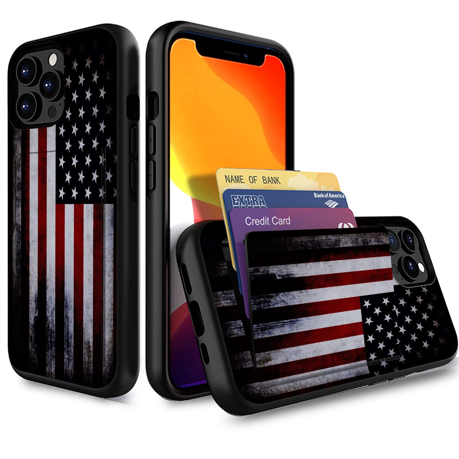 Vobber for iPhone 13 Pro Max Case,Wallet Case Hidden Card Slot Holder Shockproof TPU and PC Dual Layer Protective Case Cover for iPhone 13 Pro Max 6.7 Inch,Red Old American Flag