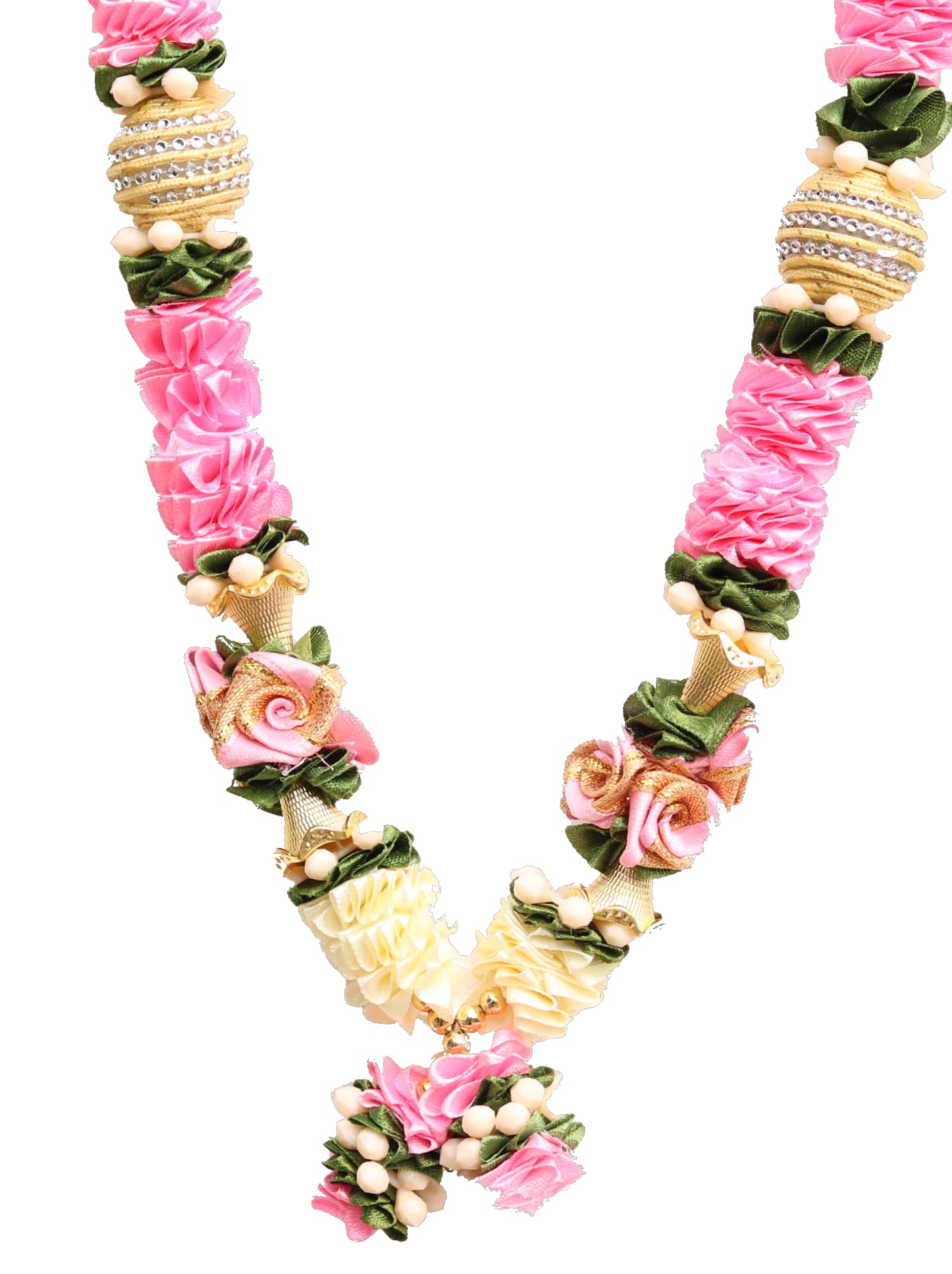 OSI OneStoreIndia Handcrafted Fabric Satin Ribbon Garland | for Photos, Deity/God Idols, Home &Temple Decoration Garland - 15 (Step - 1) (Pink - White) 1