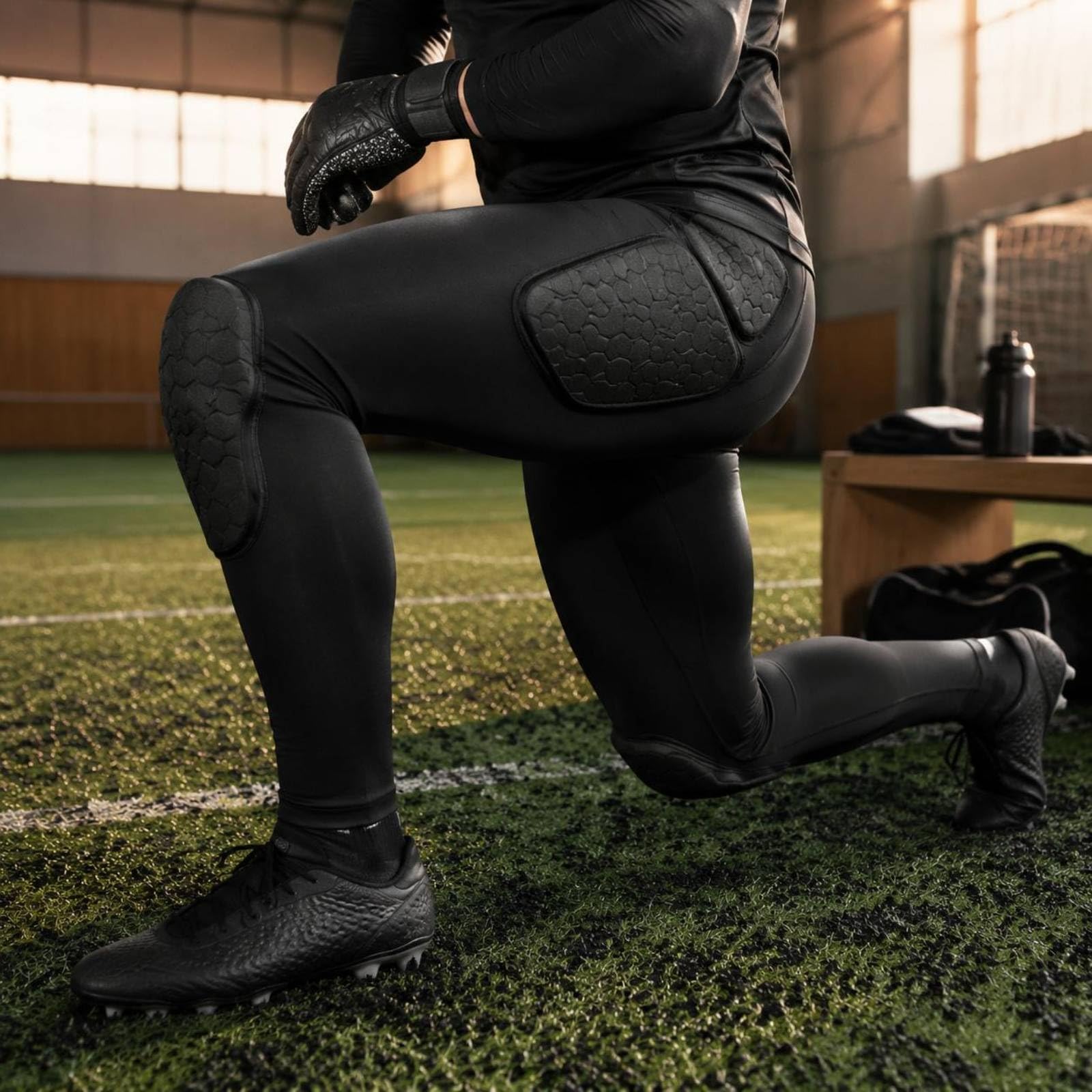 Mallas Compresivas Protectoras Elástico Pantalón de Entrenamiento Protector Suave Al Tacto Mallas Rodilleras para Adultos, XL, Black-Grey Line