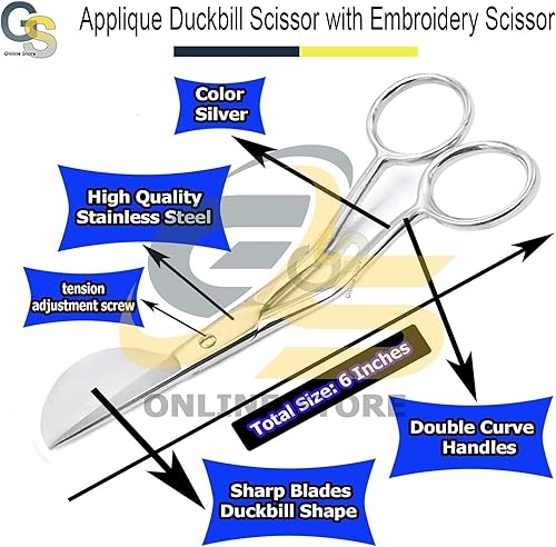 Miniatura 3 de G.S Online Store - Cuchilla de acero inoxidable de 6 pulgadas con mango desplazado y 6 pulgadas para bordado a máquina de doble curva, paquete de