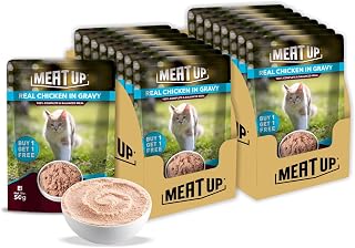 Meat Up Adult Cat Wet Food (50g x 8), 400g + 400g (Free) | Real Chicken in Gravy | Supports Heart & Vision Health | Health... Price In India