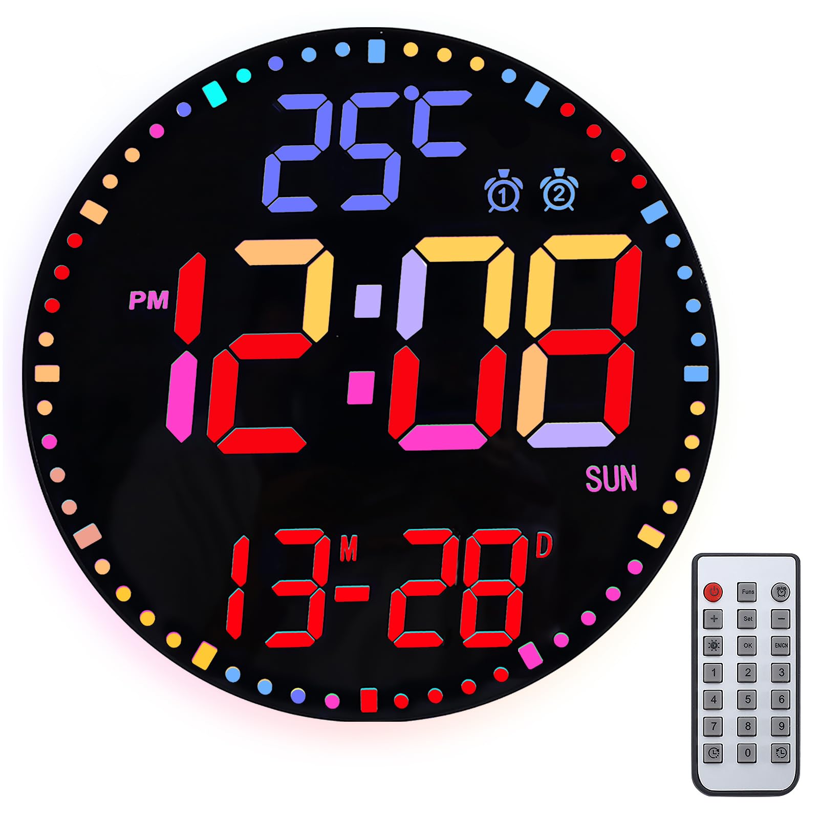 Orologio da parete digitale da 12 pollici con luce notturna, orologio da parete digitale con telecomando, allarme, grande orologio digitale, con luce notturna, 12 colori RGB visualizzazione della