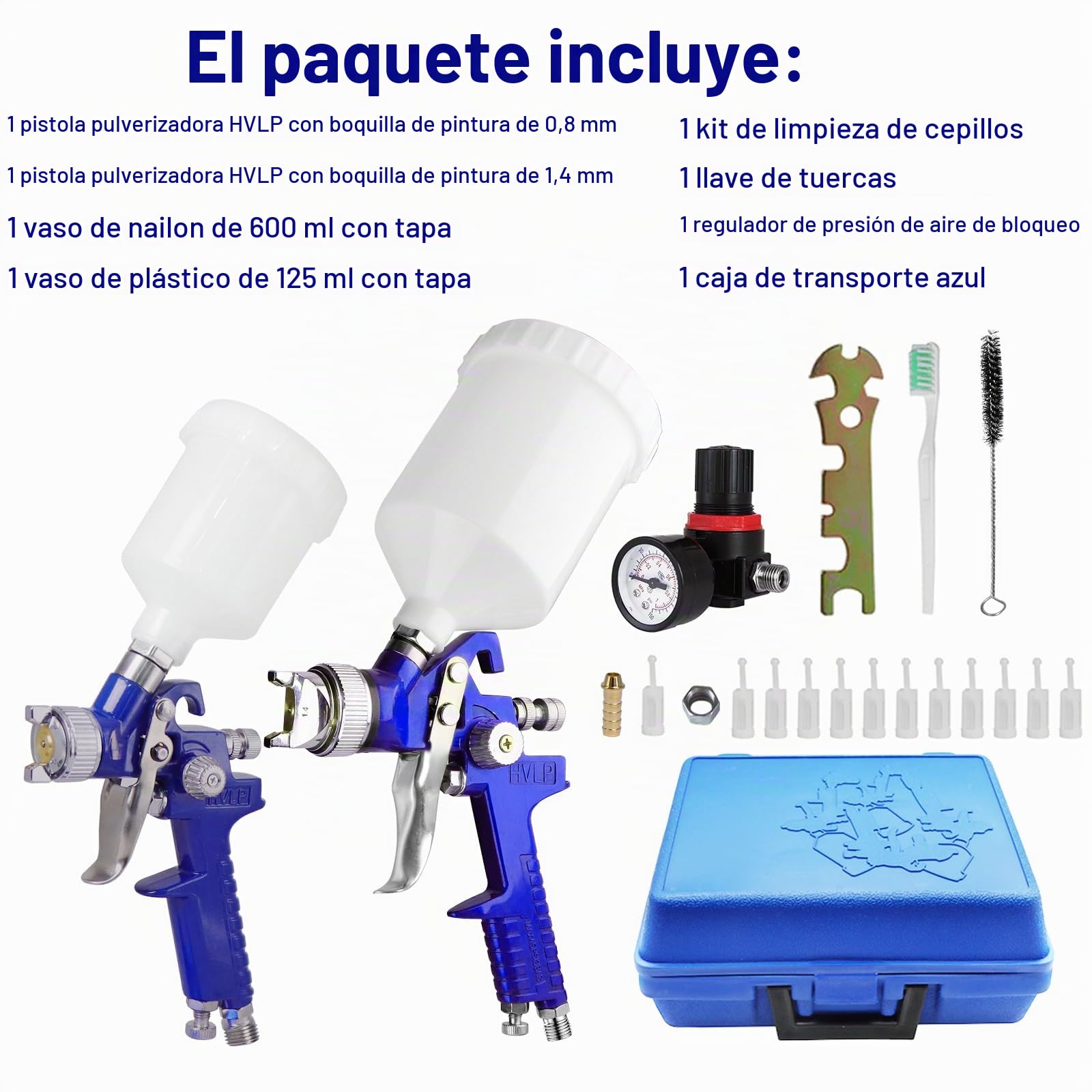 2 pistolas de pulverización HVLP 0,8 mm 1,4 mm boquillas aire gravedad juego de pistola pulverizadora de pintura para coche, muebles, pintura, pulverizador manual