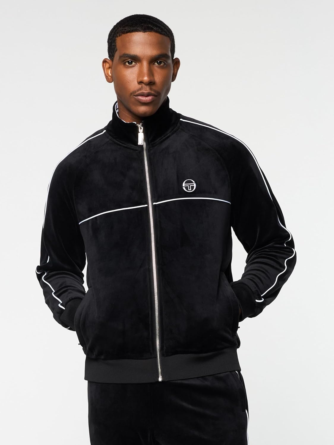 Sergio Tacchini Lioni Velour Track Jacket- Black Beauty - Image 5