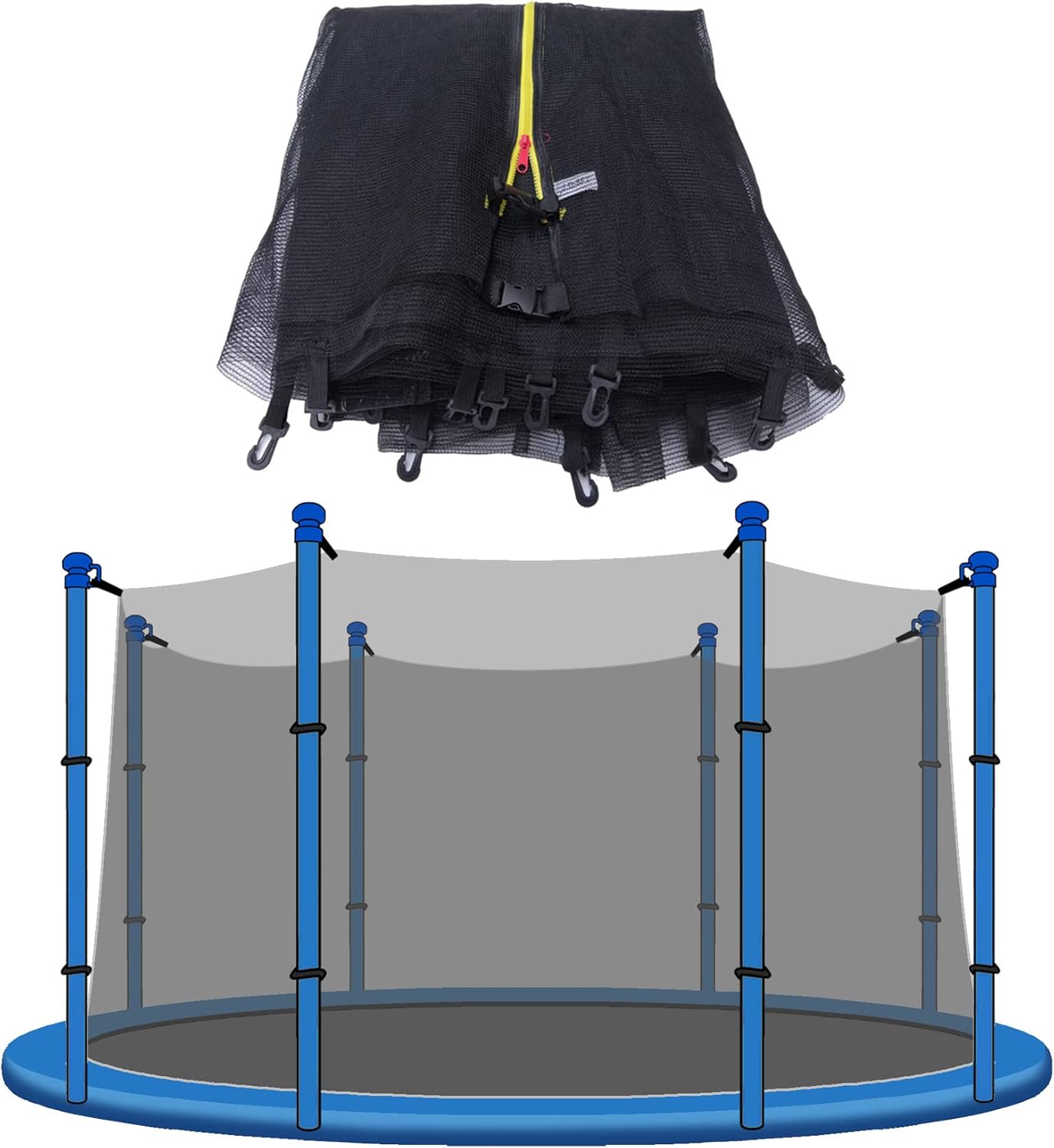 Trampoline Net Replacement Safety Net Enclosure for 6/8/10/12/13/14/16 FT with 6 or 8 or 12 Poles, Breathable, Tear-Resistant (Net Only)