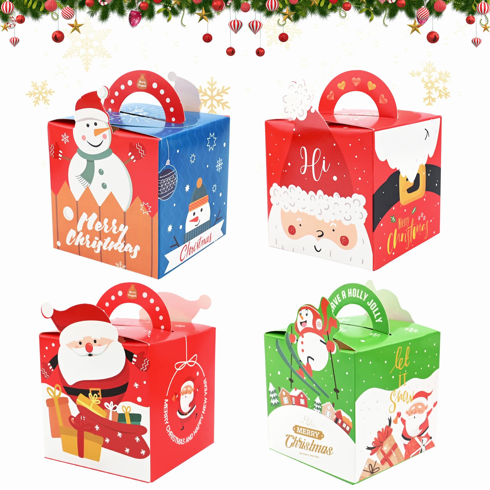 Bekecidi 20 Pcs Christmas Square Paper Gift Boxes, Cookie, Dessert, Candy Gift Box Packaging Box, Christmas Party Treats Wrapping Boxes Party Decorations Supplies