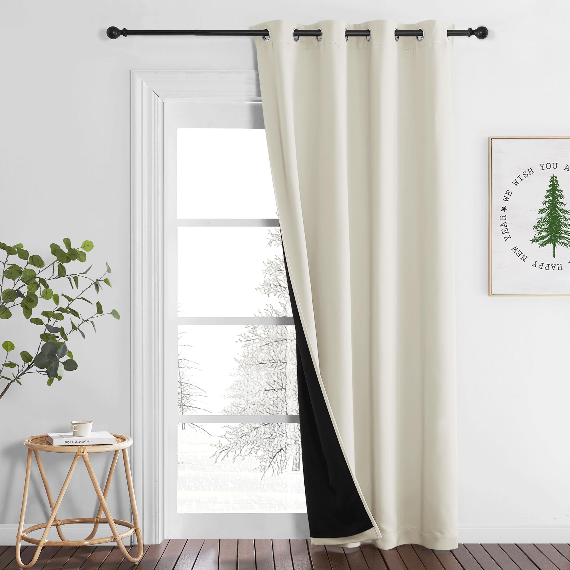 PONY DANCE Cortinas Salon Modernas 1 Pieza Cortina Termica Aislante Frio y Calor Cortina 100% Opaca Ventana 140x260 CM Cortinas Dormitorio Matrimonio Cortina Blackout con Ojales, Beige Claro Global Recycled Standard Global Recycled Standard OEKO-TEX STANDARD 100 Global Recycled Standard