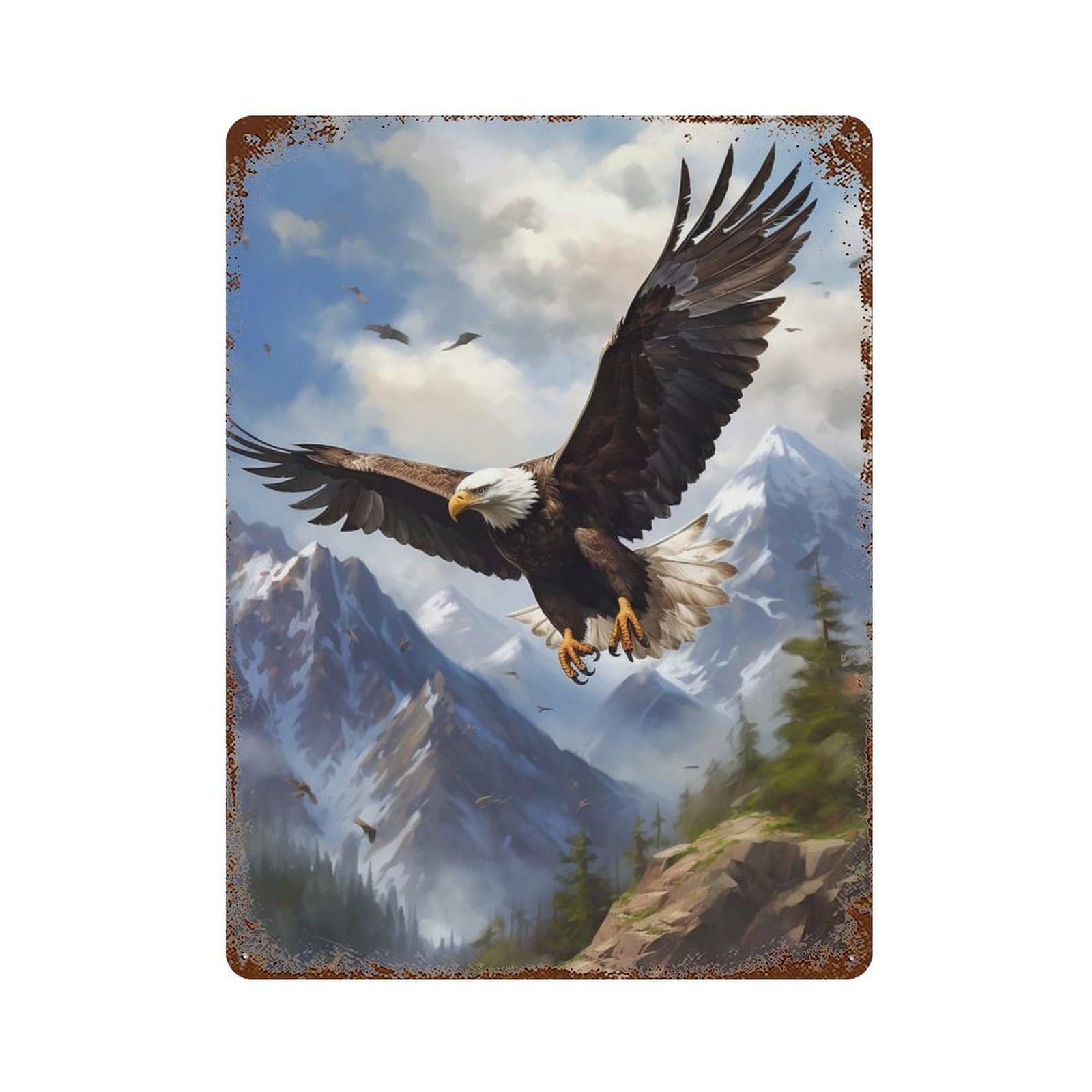 Eagle Mountains 15.7"x11.8" Distressed Metal Wall Sign, Shabby Chic Decor for Shed, Workshop And Garage Wall Decor