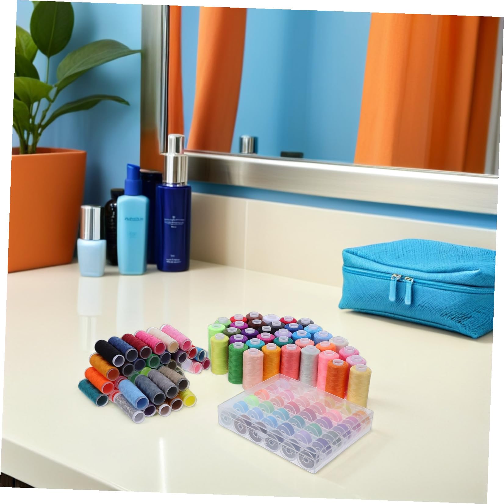 Kit de 111 Hilos de Coser Hilo de Poliéster para Máquina con Bobinas y Portabobinas Solución Portátil Anti Enredos para Quilting y Diseño de Prendas
