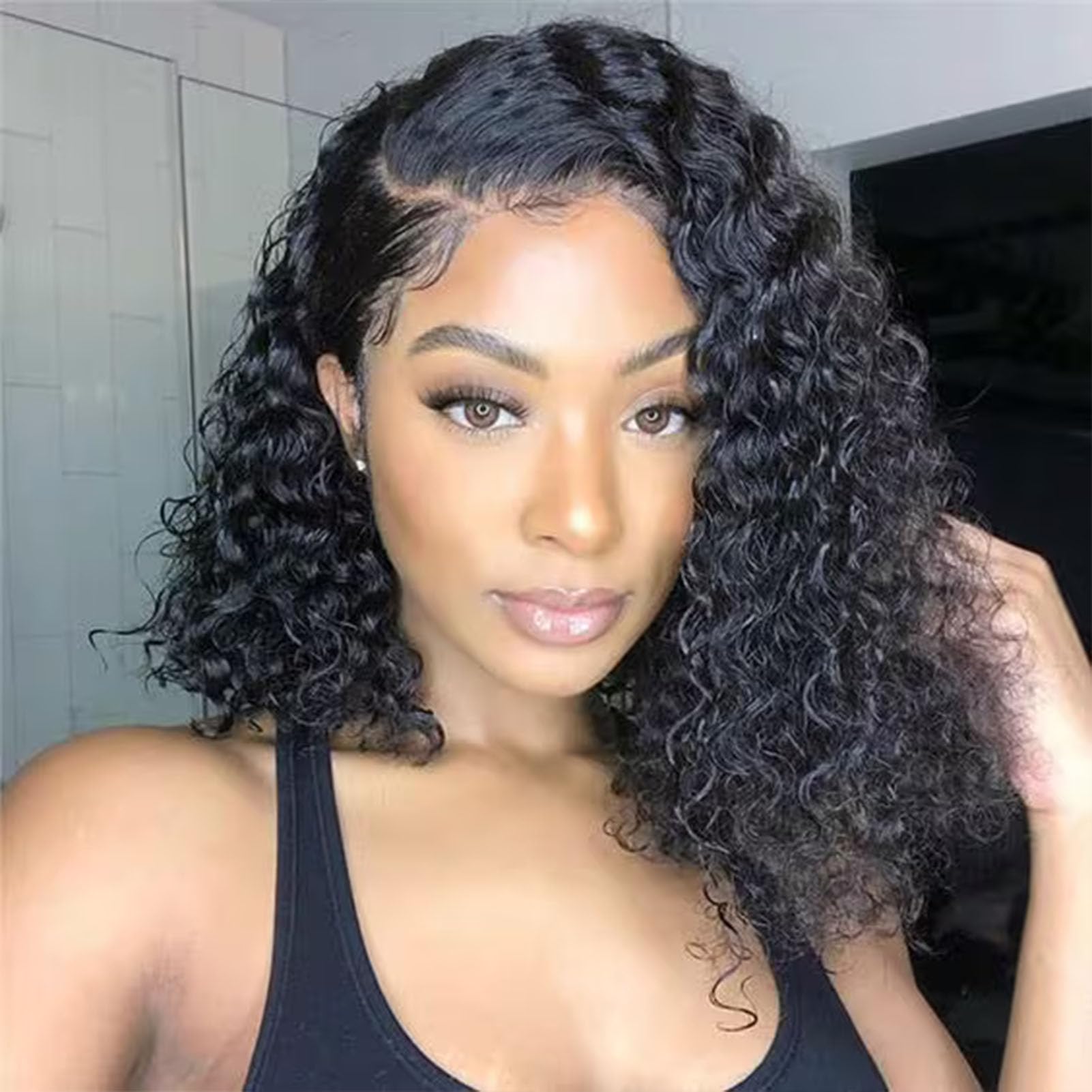 yuccy HD Transparent Deep Wave Lace Front Wigs 13X4 Deep Wave Bob Lace Wig Pre Plucked Brazilian Virgin Glueless Human Hair Wig for Black Women