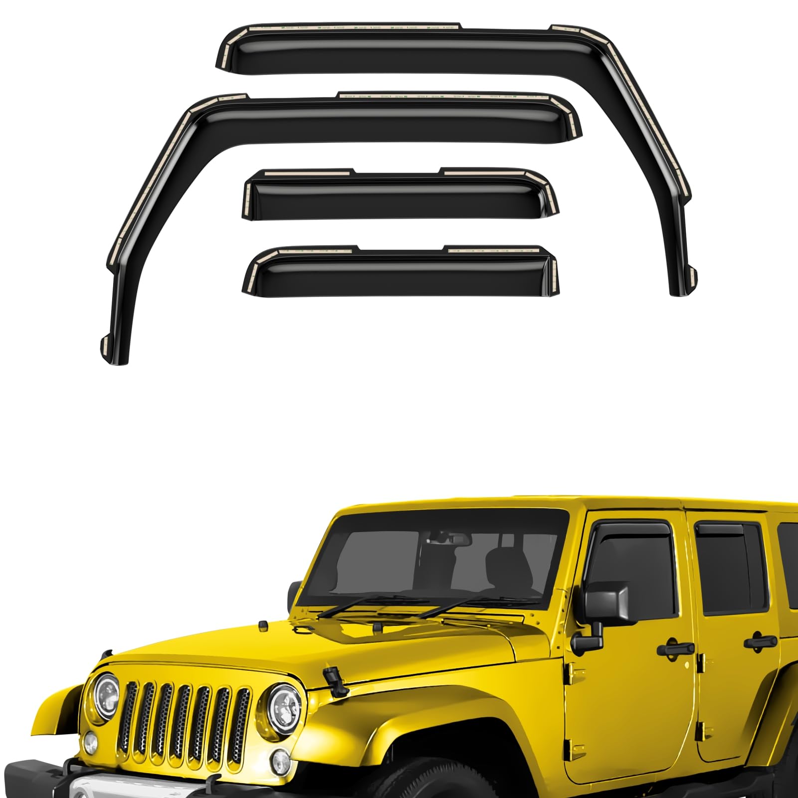 Extra Durable Window Deflectors in-Channel Window Visors Rain Guards Fit for Jeep Wrangler JK 2007-2018, Sun Visors, Wind Vent for Shades, Exterior Car Accessories - 4pcs. AG0263