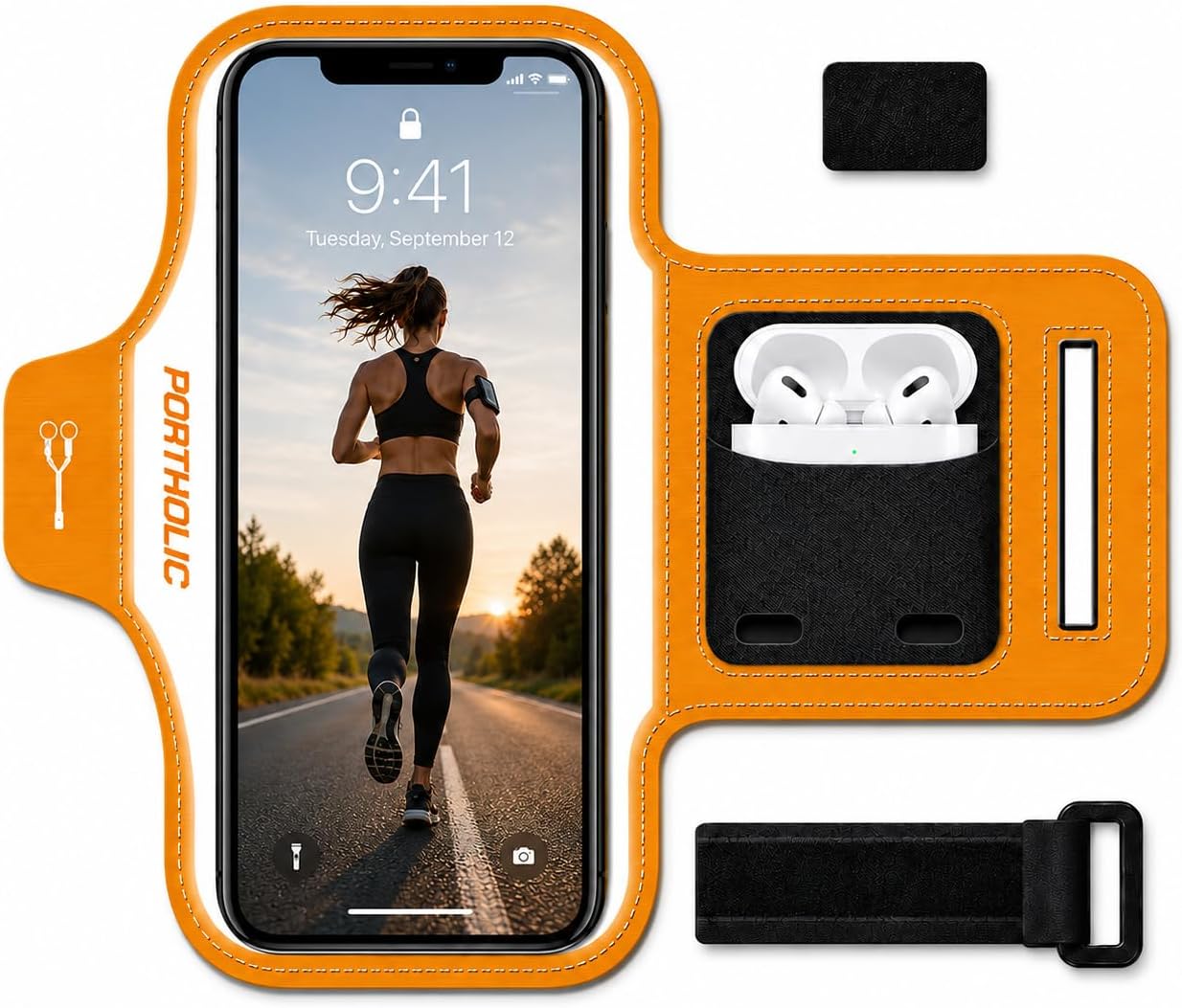 PORTHOLIC 2026 Running Armband Water Resistant Sports Phone Holder Case with Extension Strap,Card Slot Up to 6.9" Phone for iPhone 17/16/15/14/13 Plus Air Pro Max XR/XS