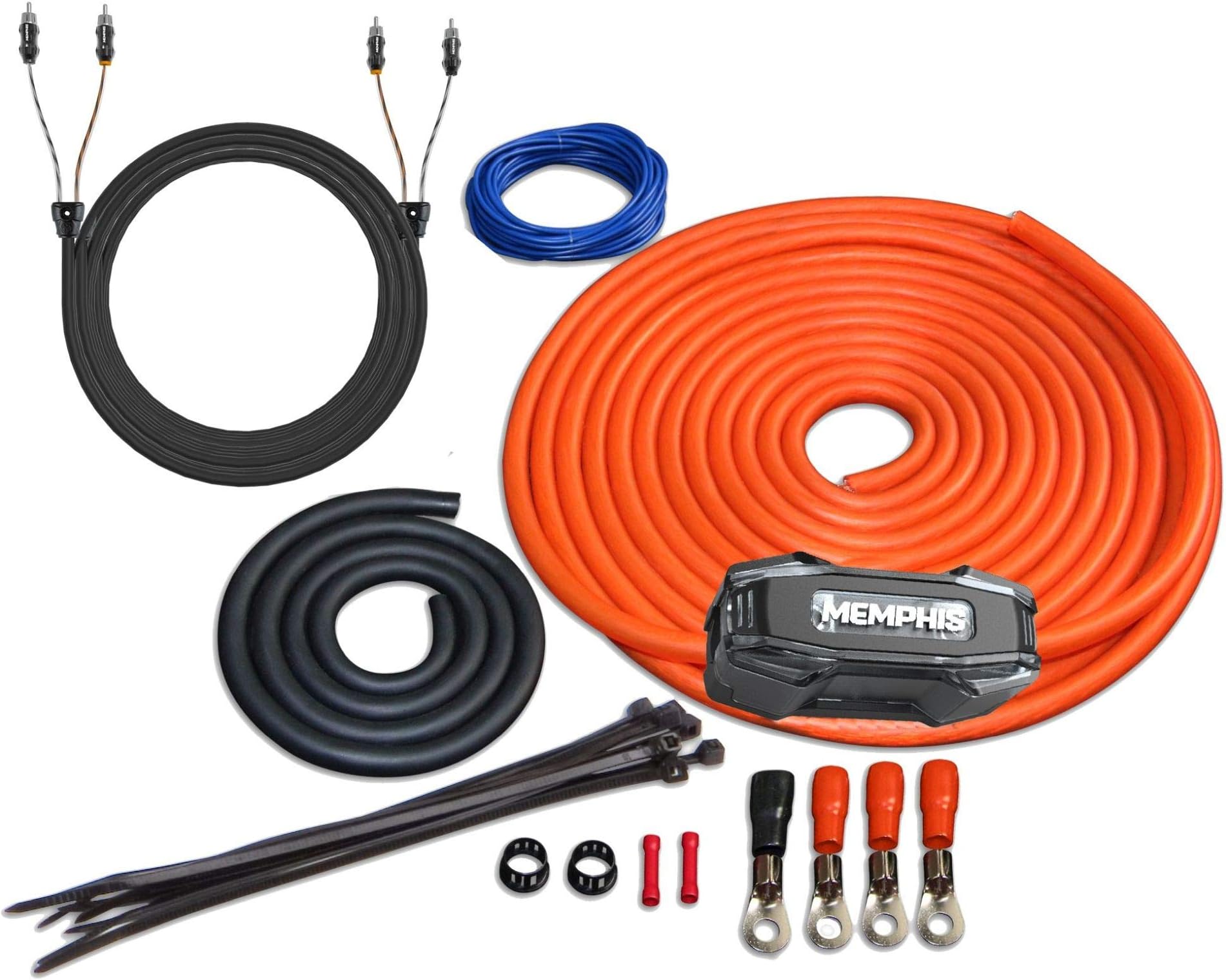 MemphisAudio 4GKIT 4-Gauge Amp Install Kit with ANL Fuse Holder with One 200A Fuse, and A Pair of ETP-17 17-Foot RCAs