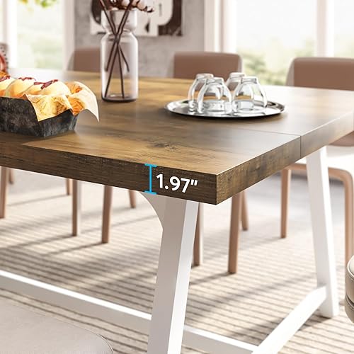 Miniatura 6 de Tribesigns Mesa de comedor para 8 personas, mesa de cocina rectangular de madera de 70.87 pulgadas con marco de metal fuerte, mesa de comedor grande
