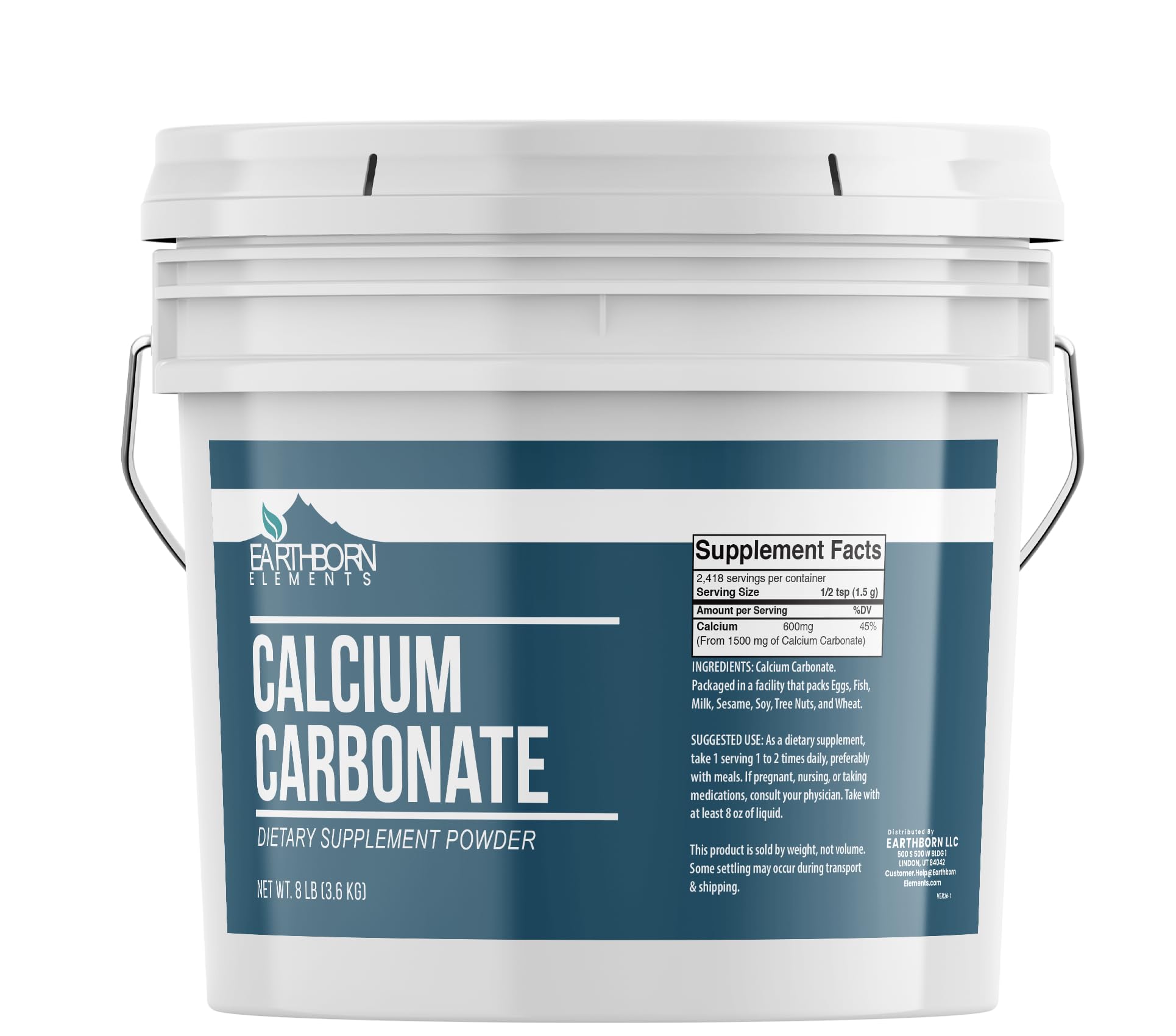 Earthborn Elements Calcium Carbonate Powder (1 Gallon), Natural Antacid, Limestone Powder, Resealable Bucket 128 Ounce (Pack of 1)