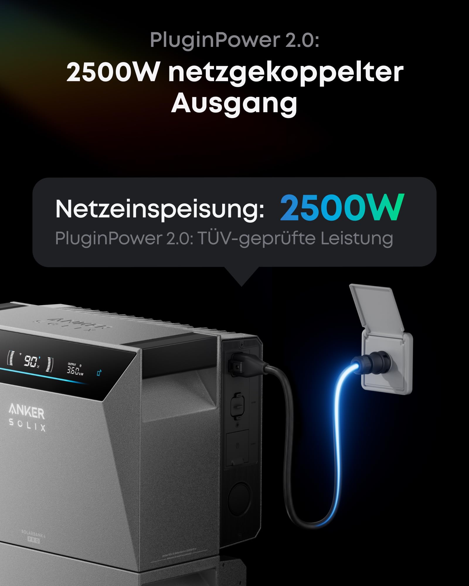 Anker SOLIX Solarbank 4 Pro (5kWh), 4× 500W Solarpanels, 4 MPPTs, bis zu 30kWh Kapazität, bidirektionales Laden, 10000 Zyklen, Anker Intelligence, Plug&Play, IP66 Schutzklasse