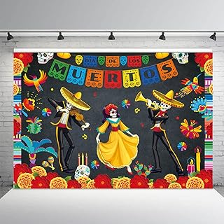 MEHOFOND 7x5ft Day of The Dead Backdrop Mexican Fiesta Sugar Skull Flowers Photography Background Vinyl Dia De Los Muertos Marigold Dress-Up Party Supplies Banner Table Decoration Photobooth Props
