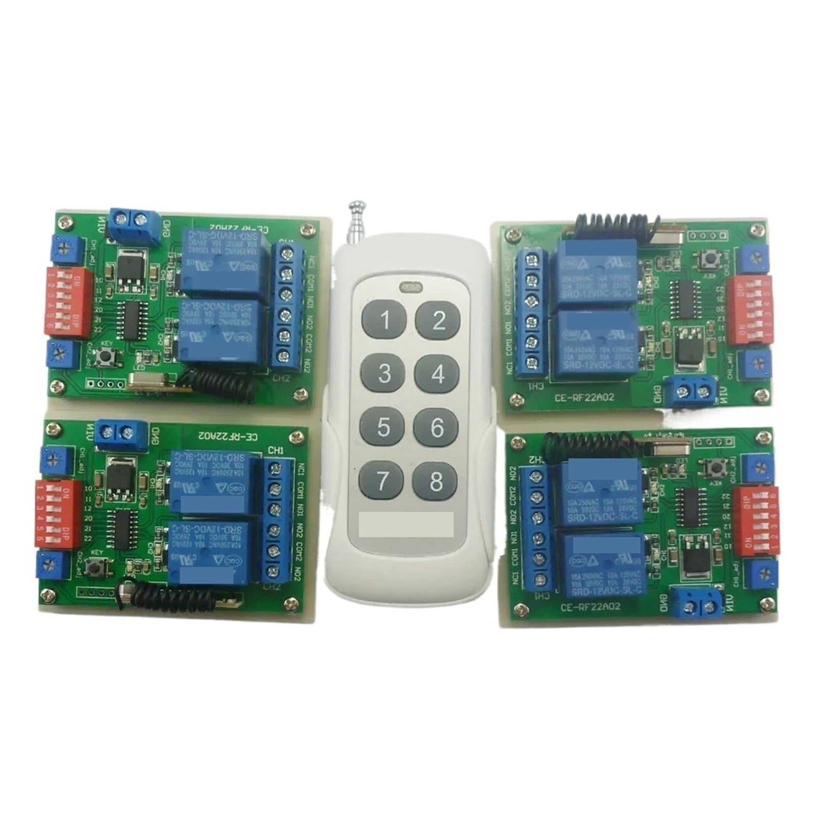 Relais temporisé 433MHz avec 4 récepteurs DC 12V et interrupteur sans fil