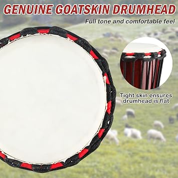 طبل الخشب Djembe، 6.5 ' × 12 '' منحوتة الماهوجني الأفريقية الطبول مع رأس الطبل جلد الماعز، غرب أفريقيا على غرار المهنية Djembe طبل اليد للأطفال والكبار المبتدئين