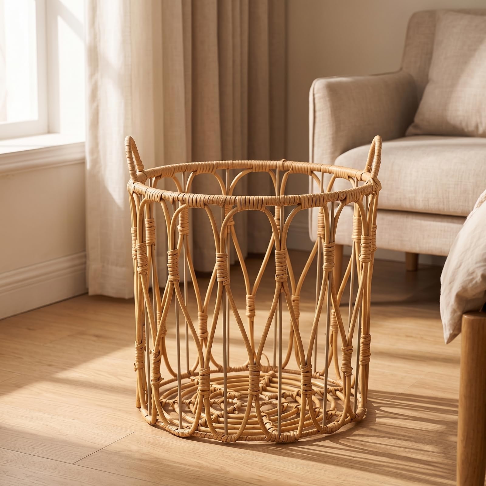 Gralara Cesto in Finto Rattan Versatile Cesto Intrecciato con Manici Resistente All'usura Cesta per Lavanderia, Camera da Letto, size to 1, style to 1