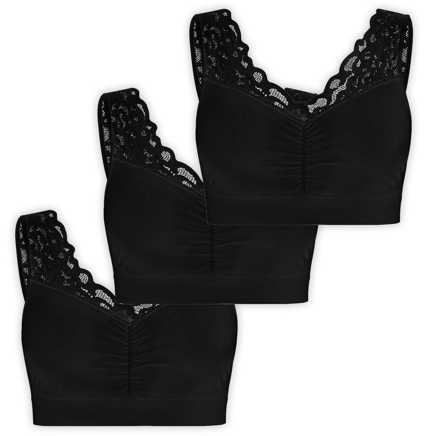 UnsichtBra Lot de 3 bustiers, avec dentelle fine, soutien-gorge pour femme, sans armatures, doux, brassière d'allaitement pour dormir