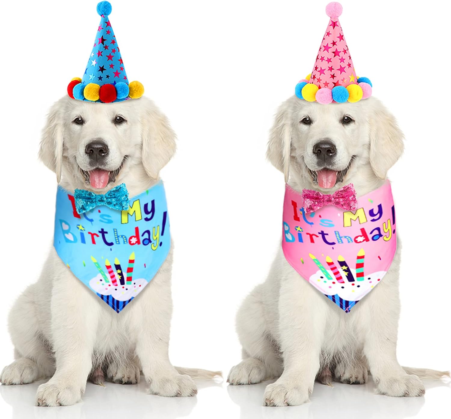 6 Pieces Dog Birthday Party Supplies Include 2 Pieces Dog Birthday Bandanas Scarves 2 Pieces Boy Girl Puppy Birthday Hats 2 Pieces Bow…