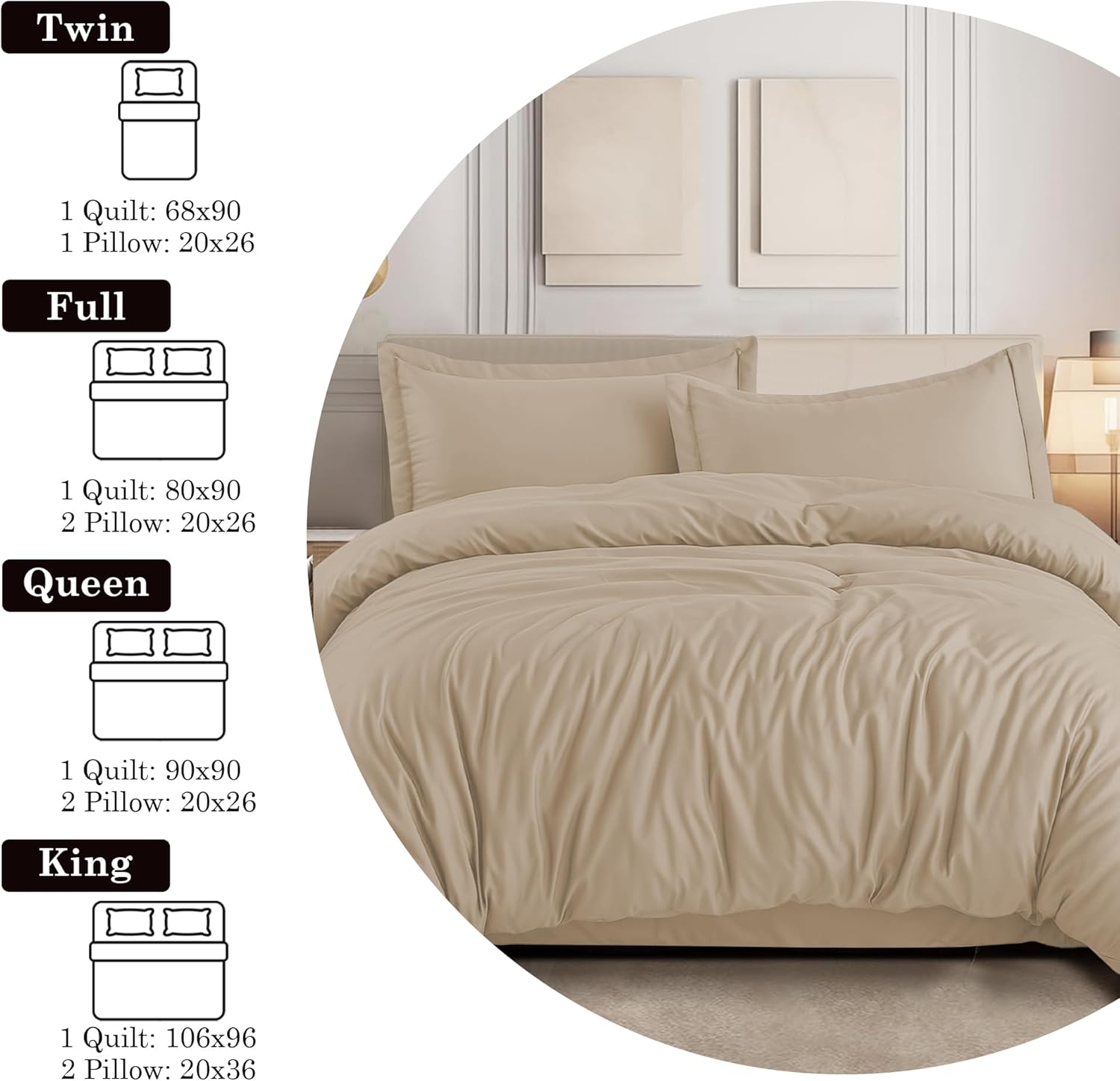 MOONLIGHT20015 Cream Duvet Cover Queen Size - 1 Duvet Cover 90x90 inches and 2 Pillow Shams Double Brushed Soft Queen Duvet Cover Set, 3 Piece with Button Closure