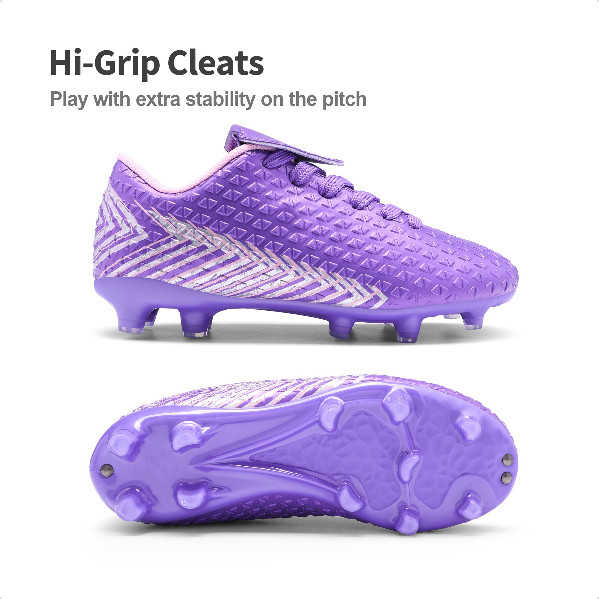 DREAM PAIRS Boys Girls Outdoor Soccer Cleats Football Shoes for Little/Big Kid,Size 4 Big Kid,Light/Purple/Pink,MEGA-2K