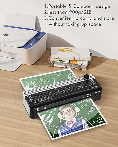 Miniatura 6 de Laminadora, máquina laminadora A4, laminadora térmica de 9 pulgadas, calentamiento rápido de los años 70 con recortadora de papel integrada,