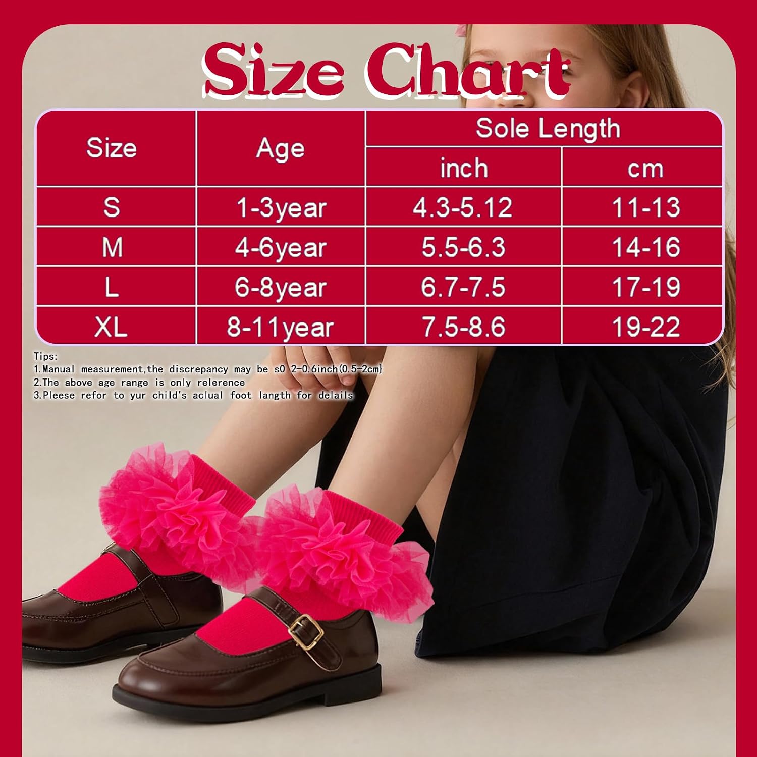 Girls Ruffle Socks Toddler Fluffy Ruffle 4-Layer Lace Dress Socks Turn Cuff Pageant Tutu Socks for Baby Girl Kids