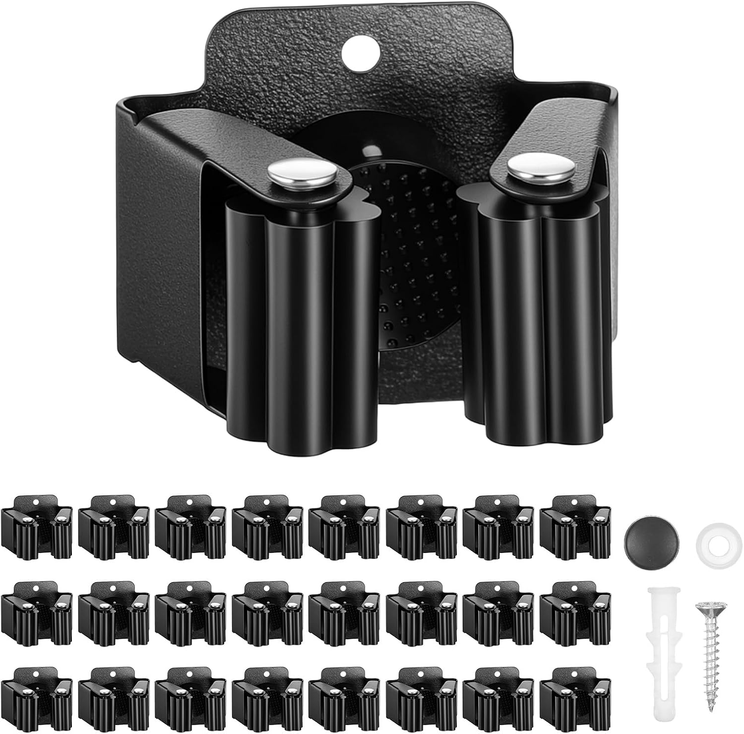 24 Pcs Screwdriver Holder Wall Mount Broom Holder Wall Mount Heavy Duty Metal Mop Hanger Rack for Garage Kitchen Laundry Garden Tool Organizer Black