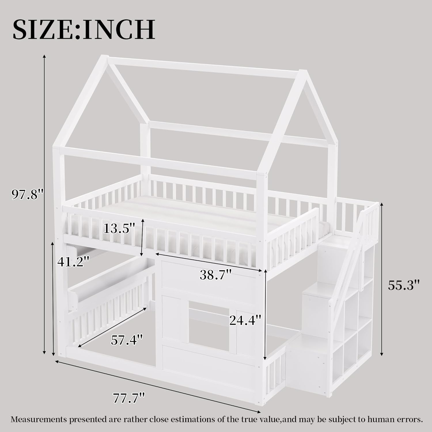 Dimensions diagram of VilroCaz Full Size House Bed