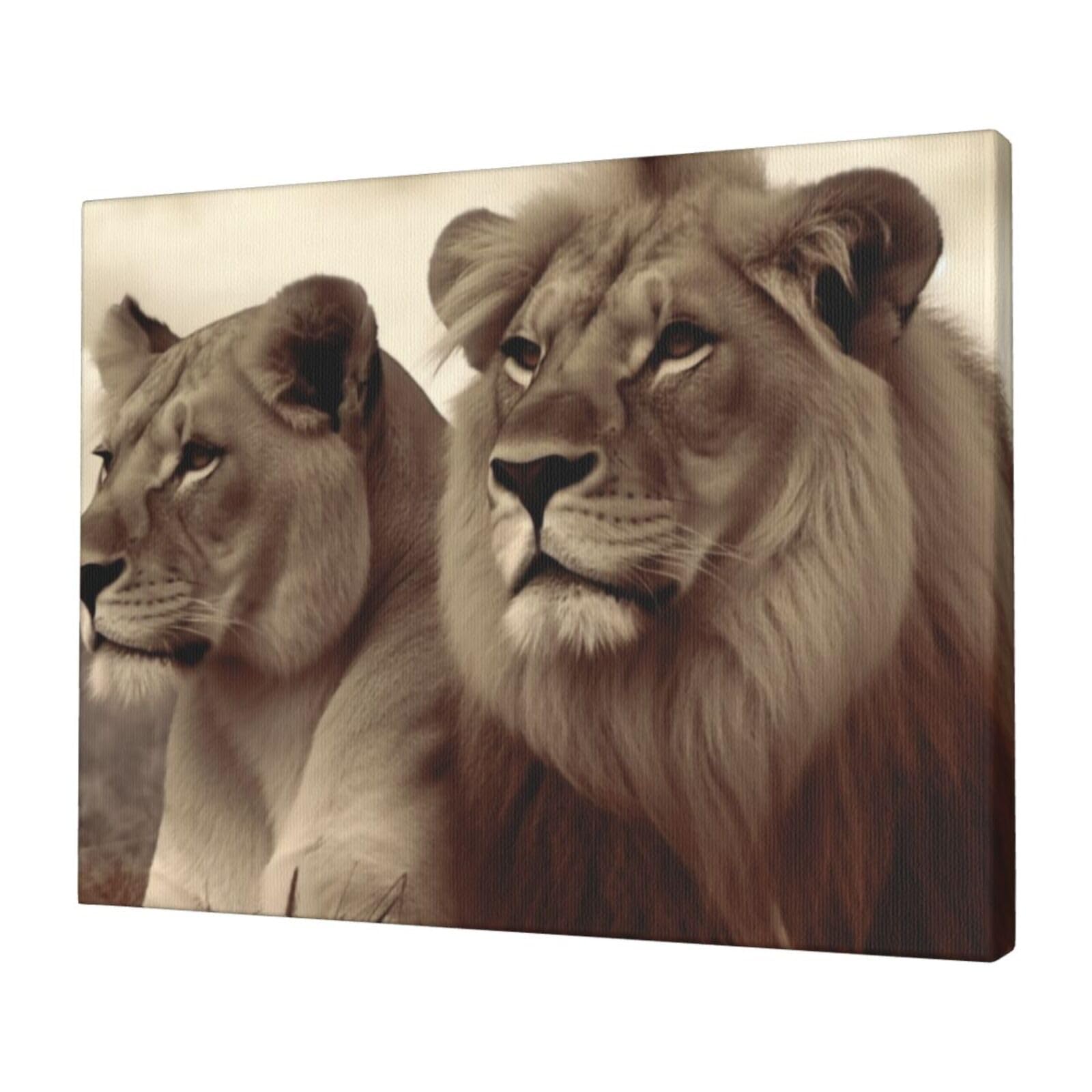 FodPand Canvas Wall Art for Living Room Wall Decor 12"x16" Modern Artwork Painting Pictures Hanging Canvas Prints African Lion and Lioness Aesthetic Wall Art for Bedroom Bathroom Office Wallart Decor